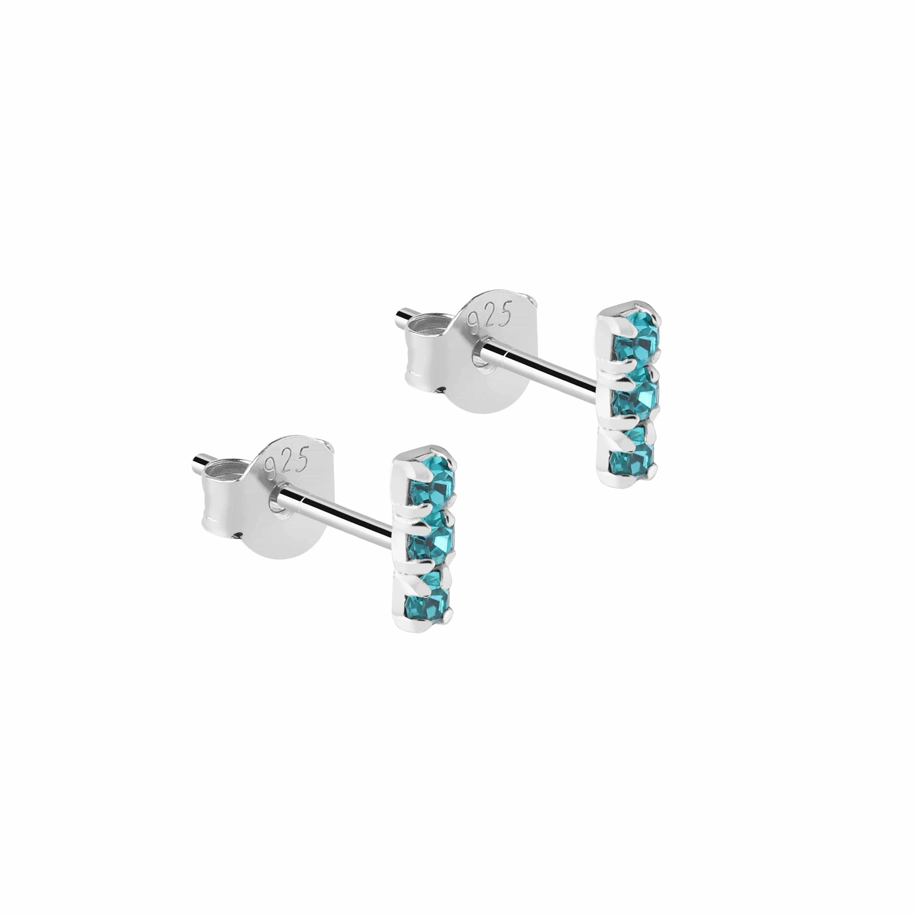 Triple Blue Zircon Stud Earrings 925 Silver