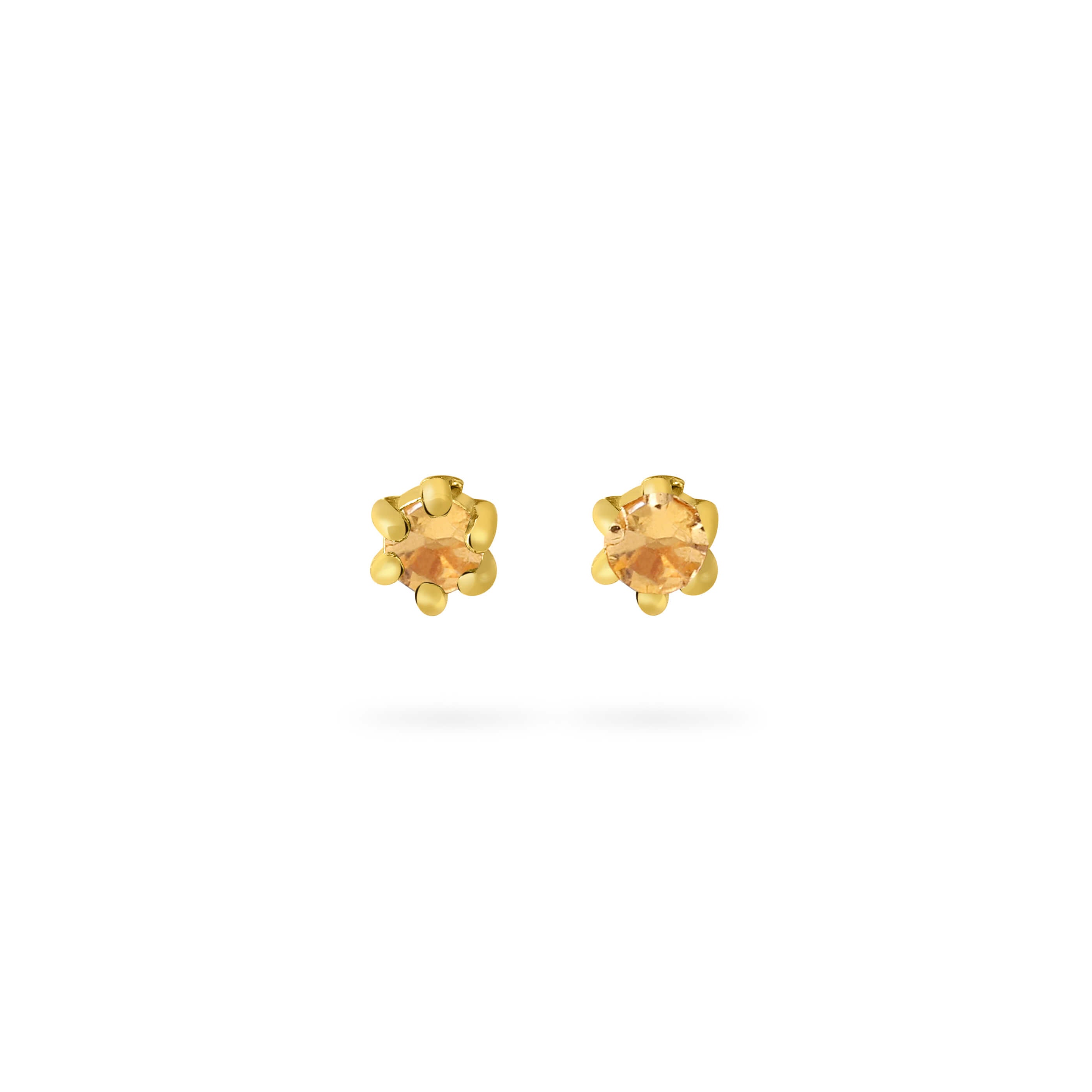 Front view gold plated stud earrings with Citrine stone 