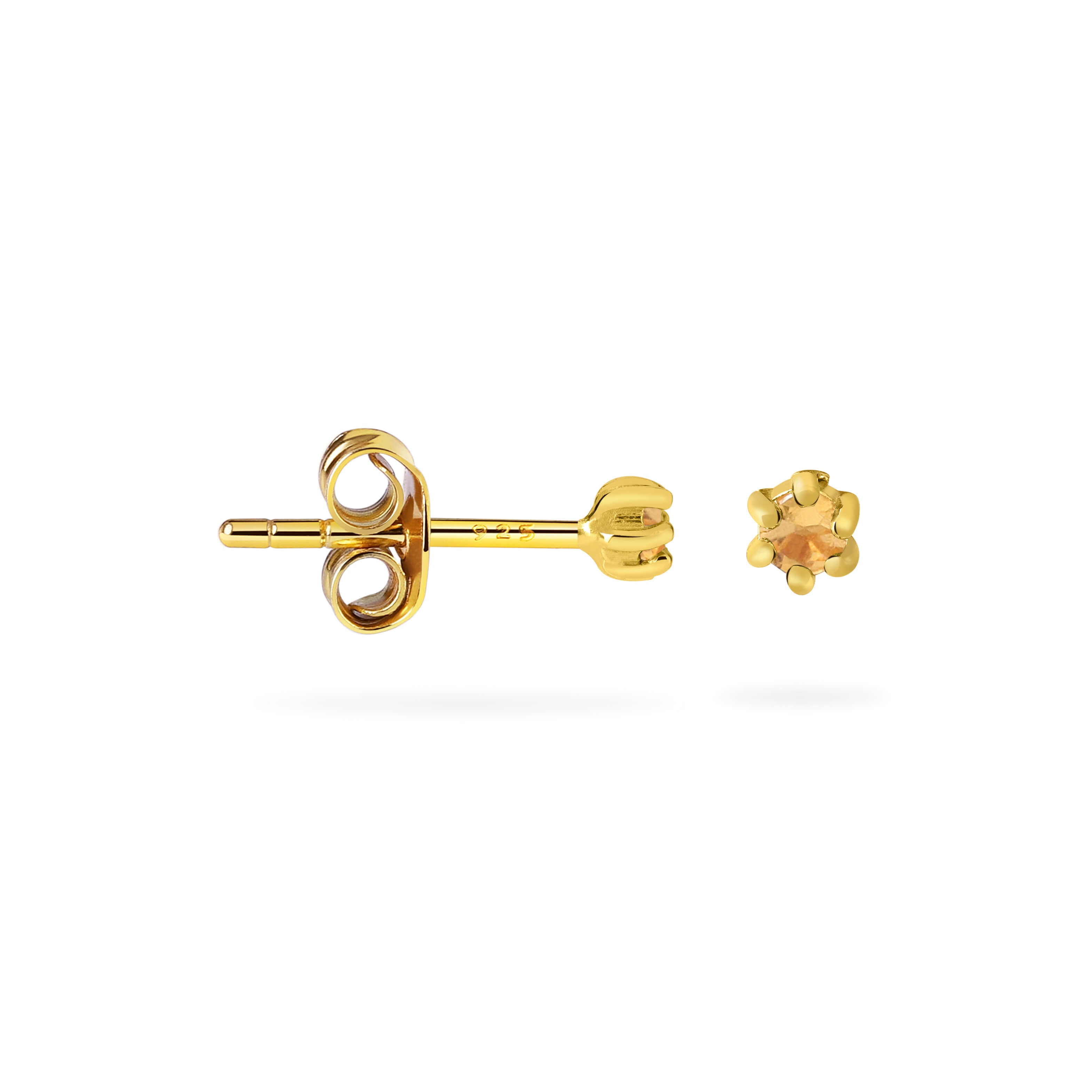 Side view gold plated stud earring with Citrine stone