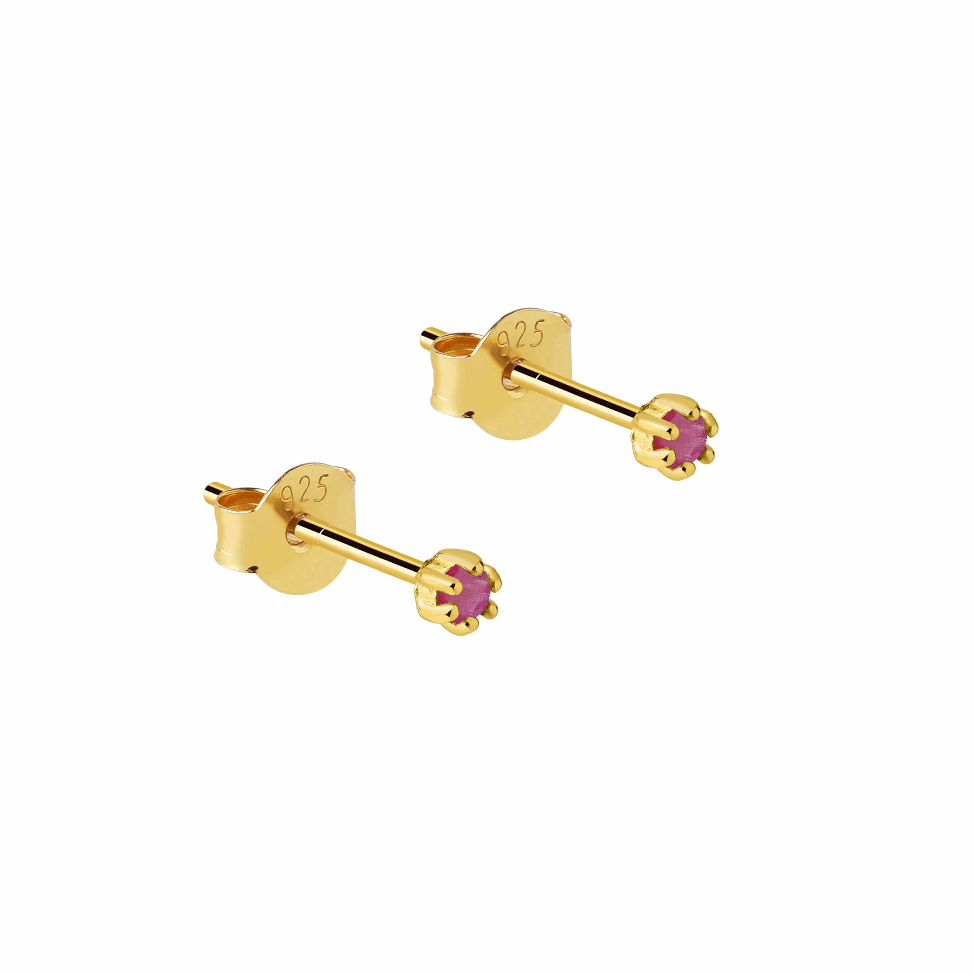 Ruby Stud Earrings Gold Plated