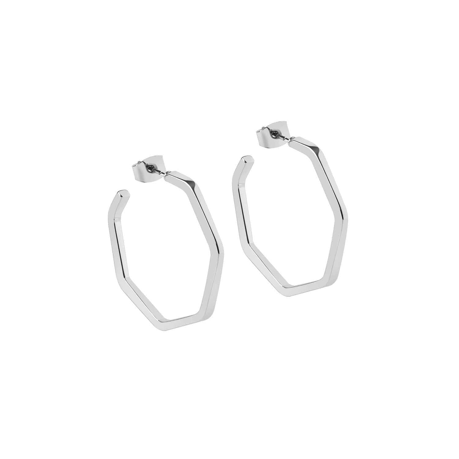 side view silver plated brass hexagon earring