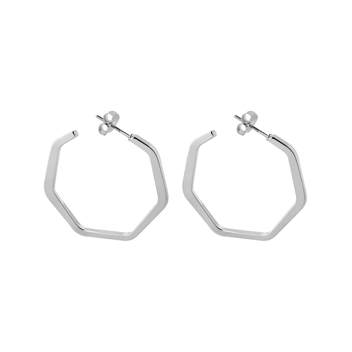 silver plated brass hexagon earring