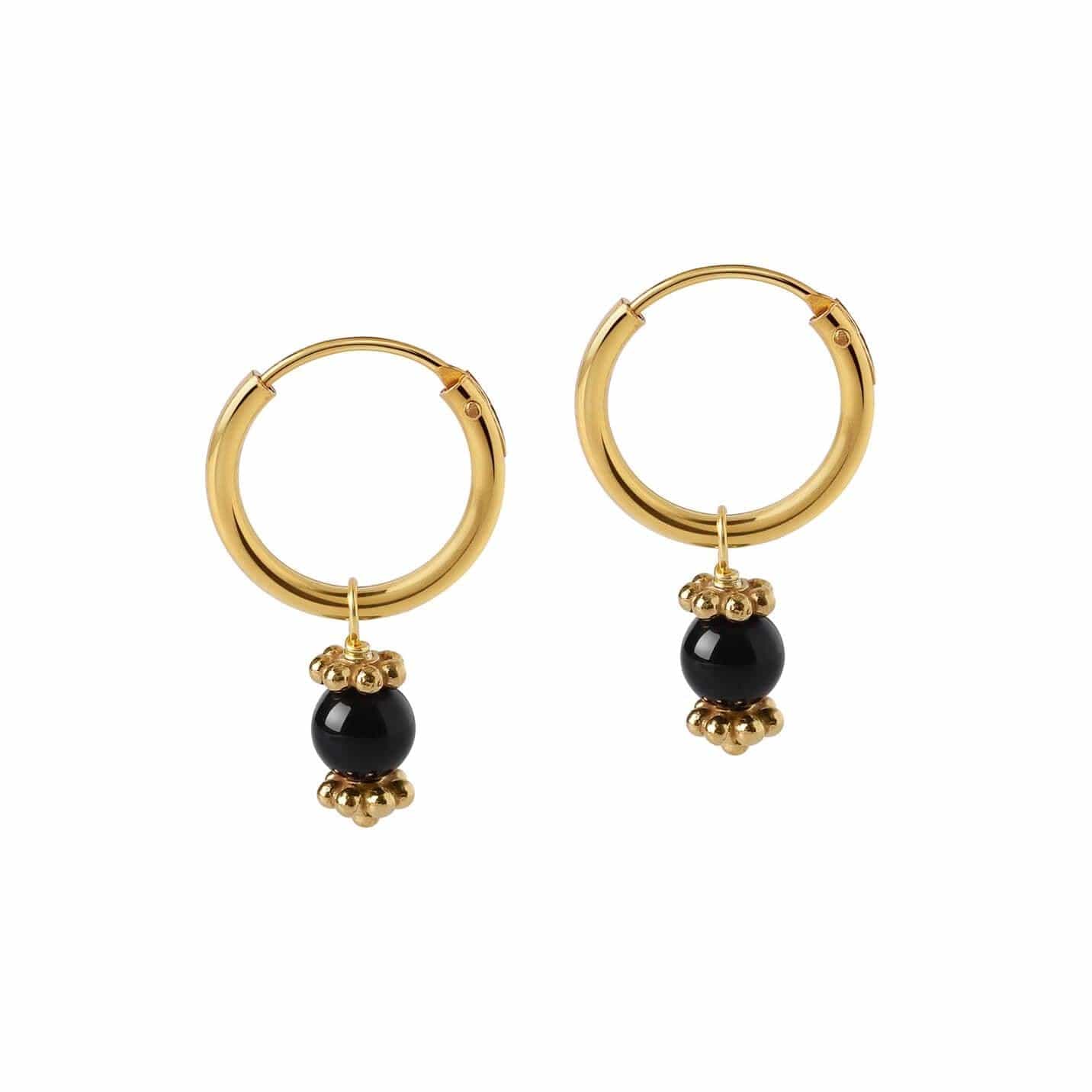 Gold Plated Hoop Earrings with Black Onyx