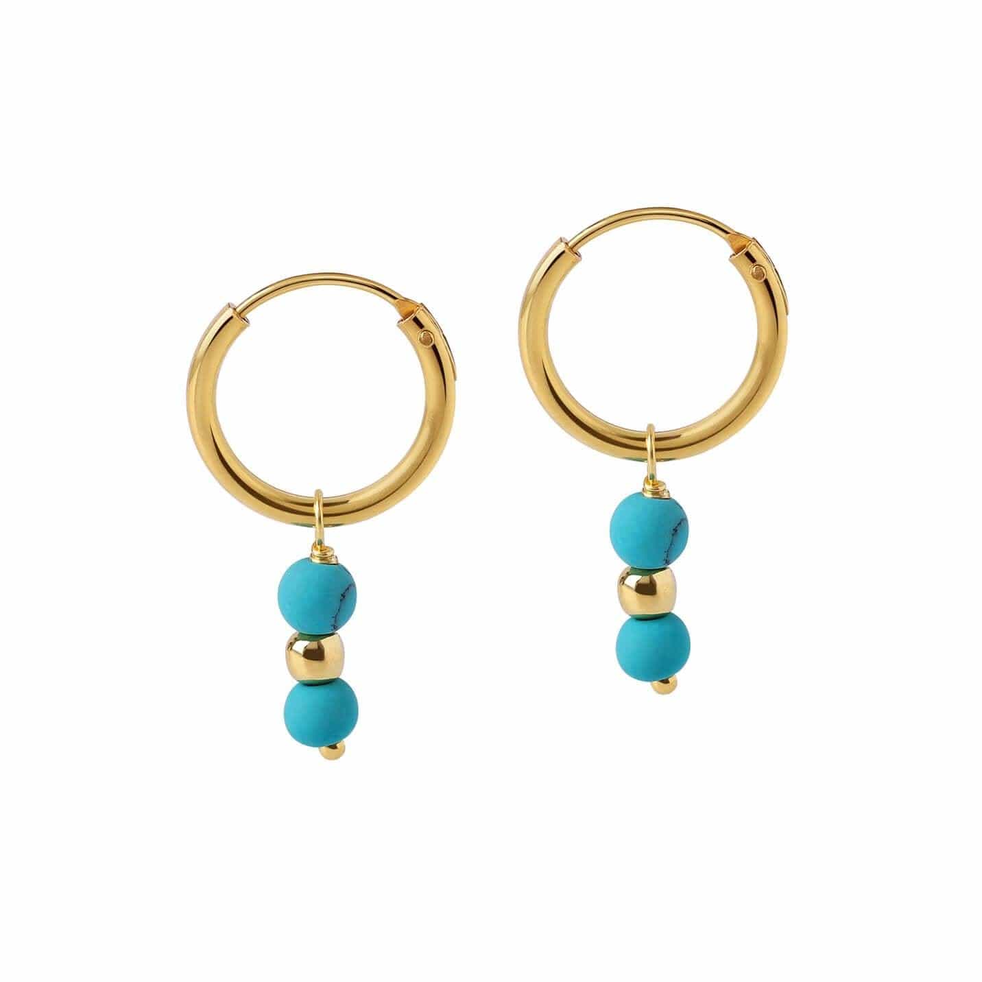 Gold Plated Hoop Earrings with Double Blue Onyx