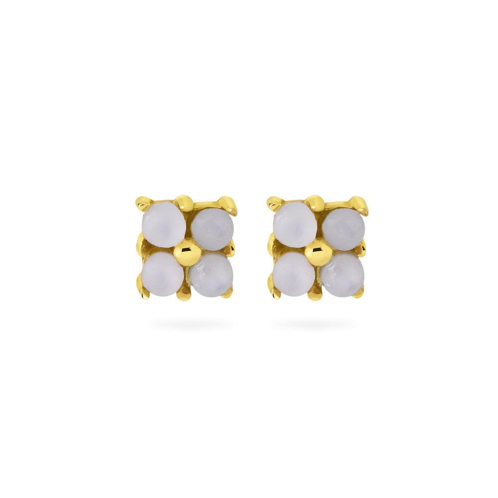 front view Pearl Square Stud Earrings Gold Plated
