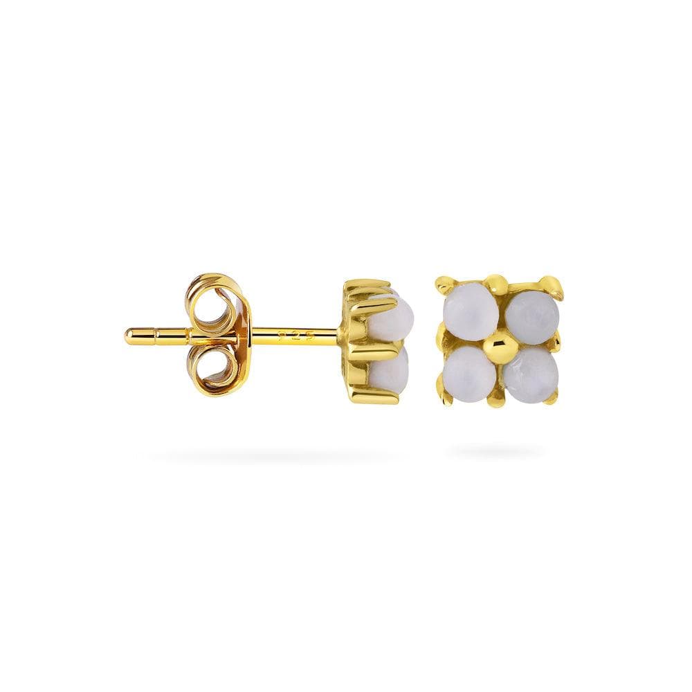 side view Pearl Square Stud Earrings Gold Plated