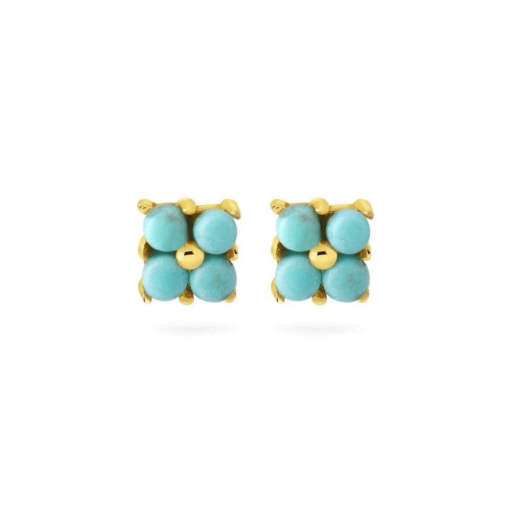 froont view Turquoise Square Stud Earrings Gold Plated
