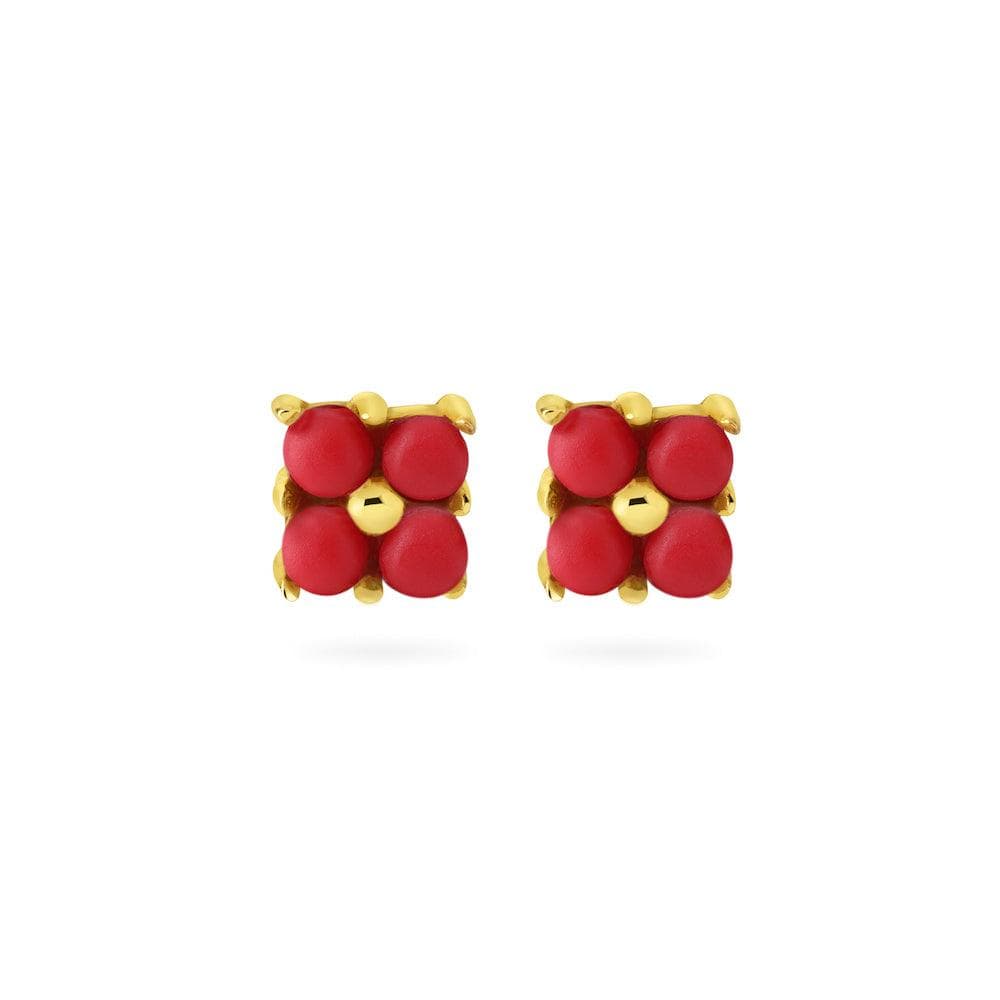 front view Coral Square Stud Earrings