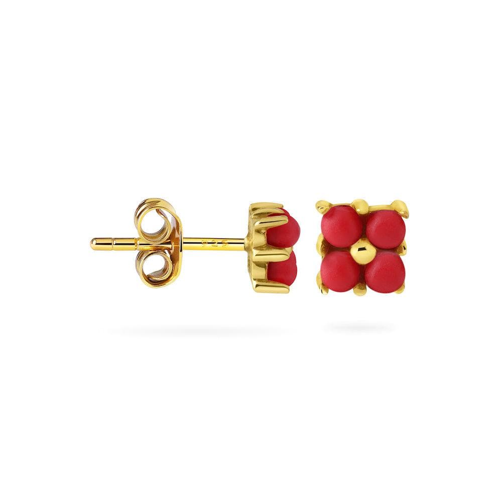 side view Coral Square Stud Earrings