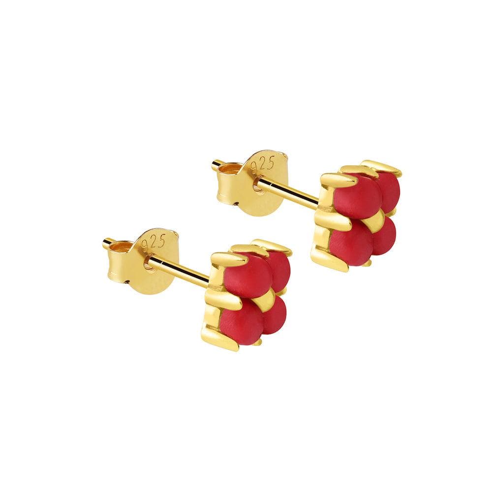 Coral Square Stud Earrings gold plated, synthetisch koraal oorbellen verguld
