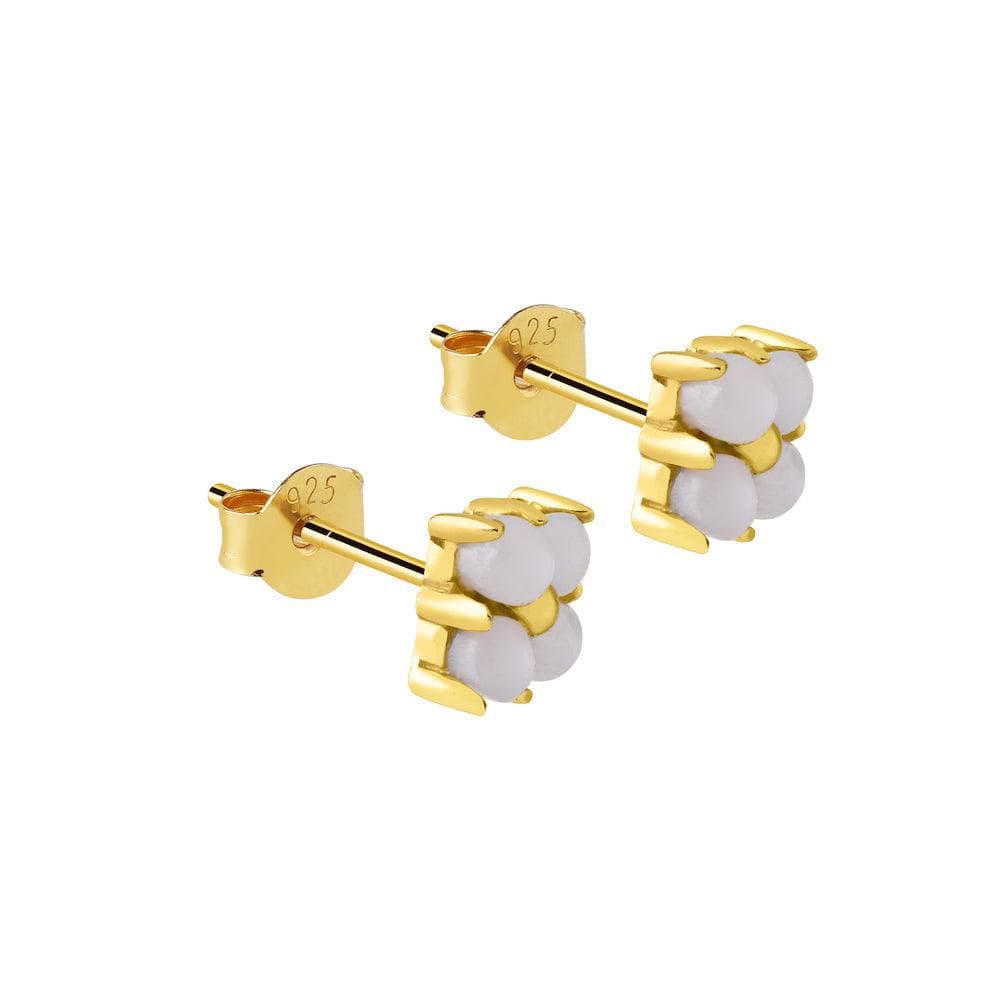 Pearl Square Stud Earrings Gold Plated