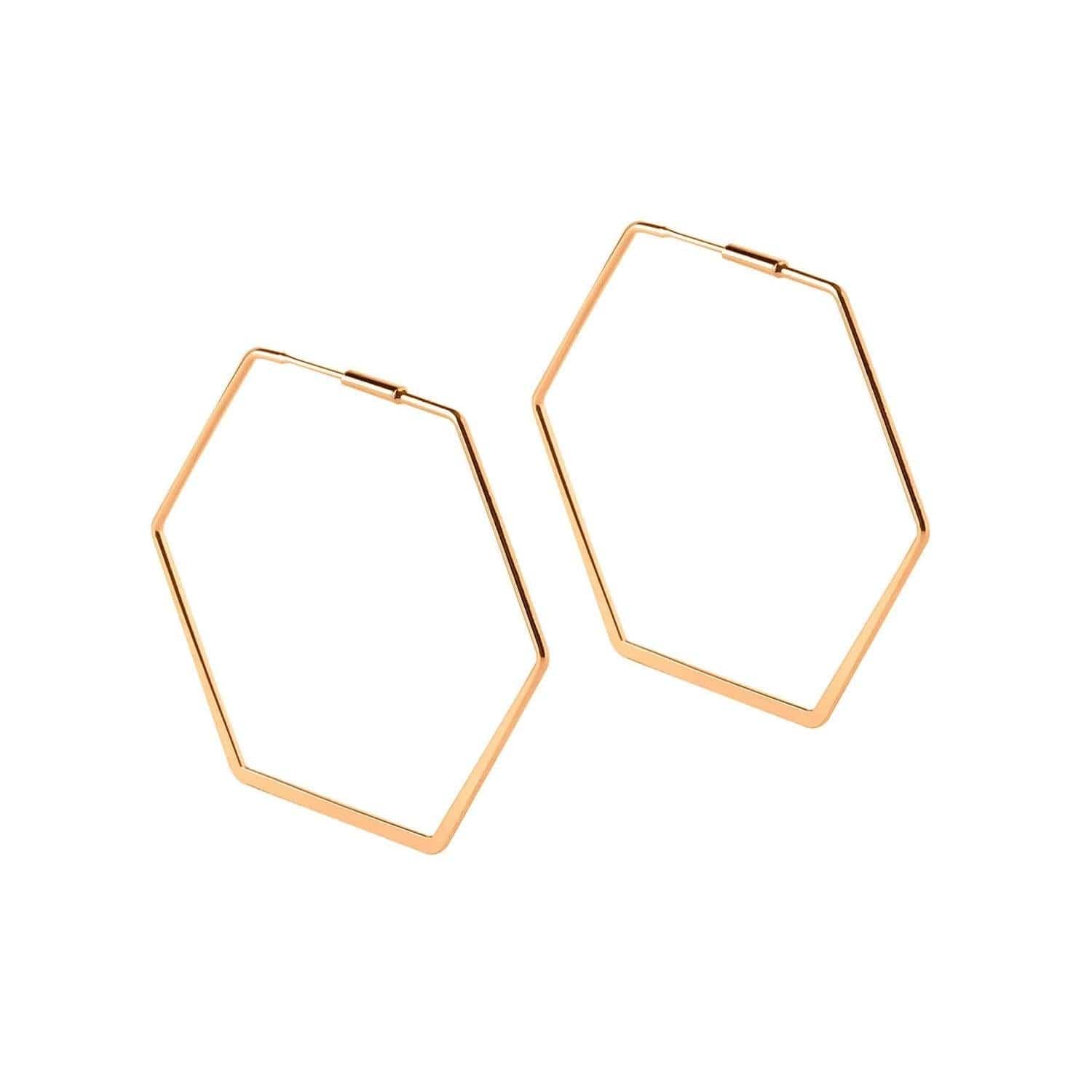side view Big Rose Gold Plated Hexagon Hoop Earrings