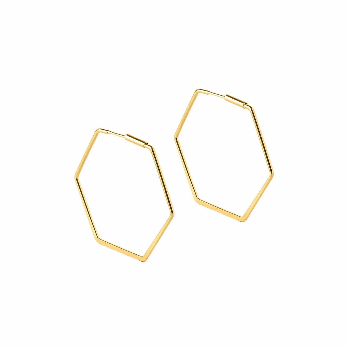 side view Small Gold Plated Hexagon Hoop Earrings