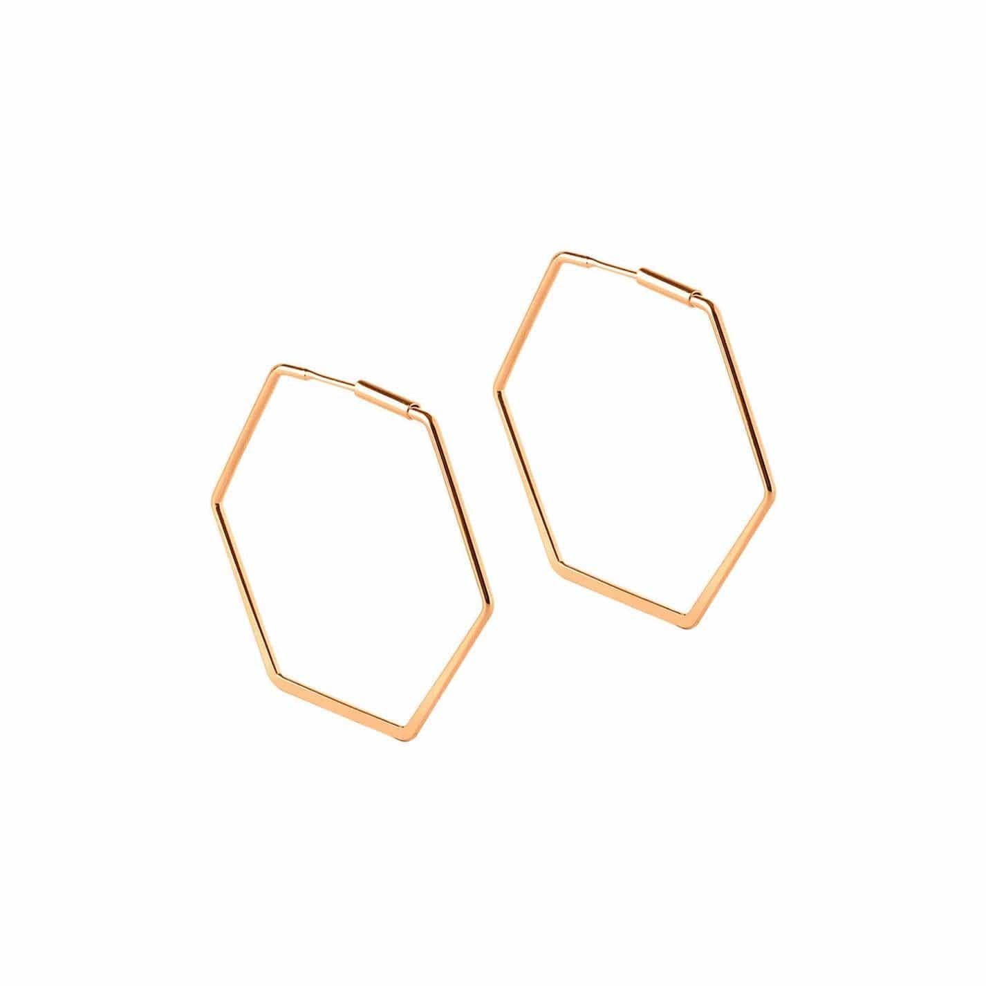 Side view Small Rose Gold Plated Hexagon Hoop Earrings