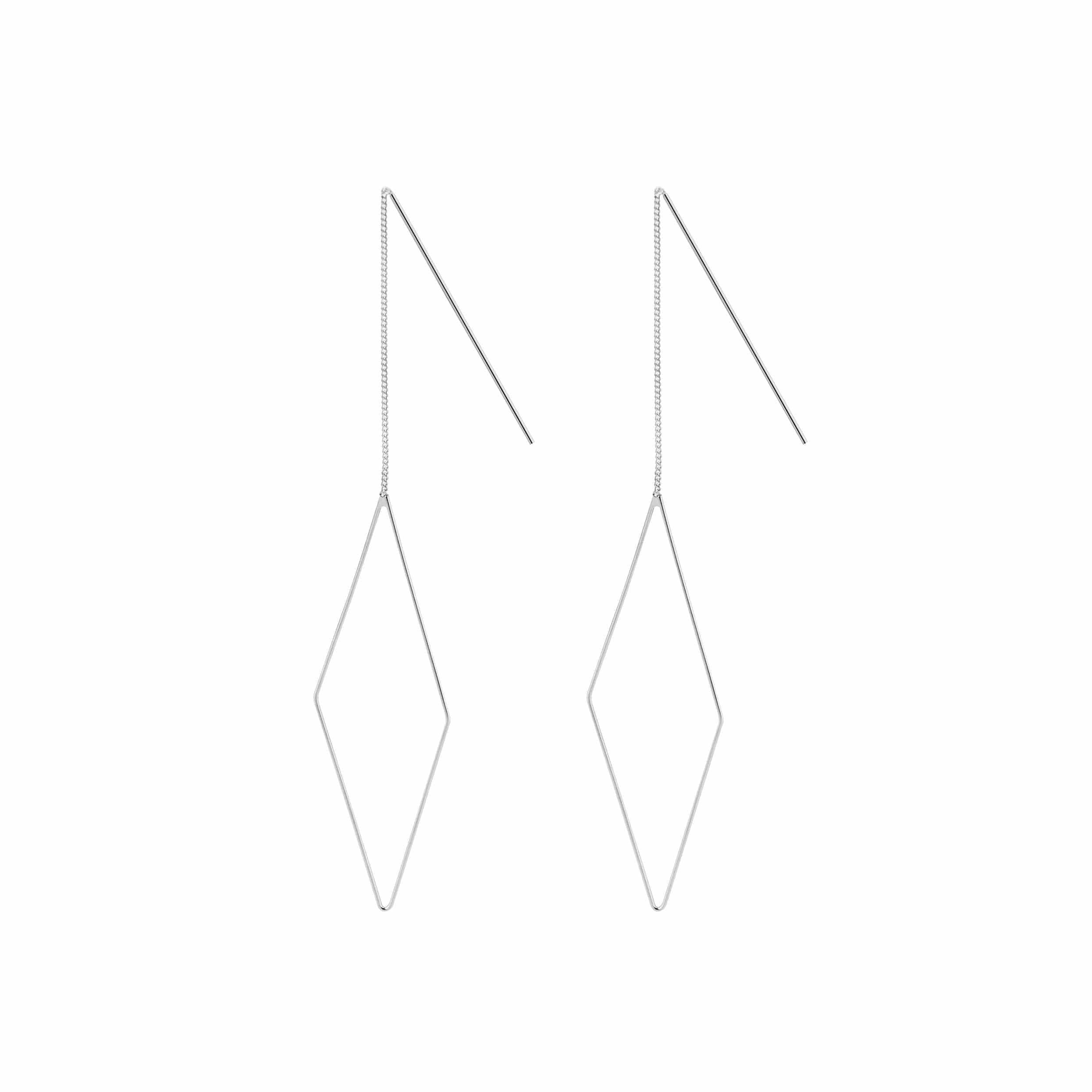 silver hanging earrings with long rhombus