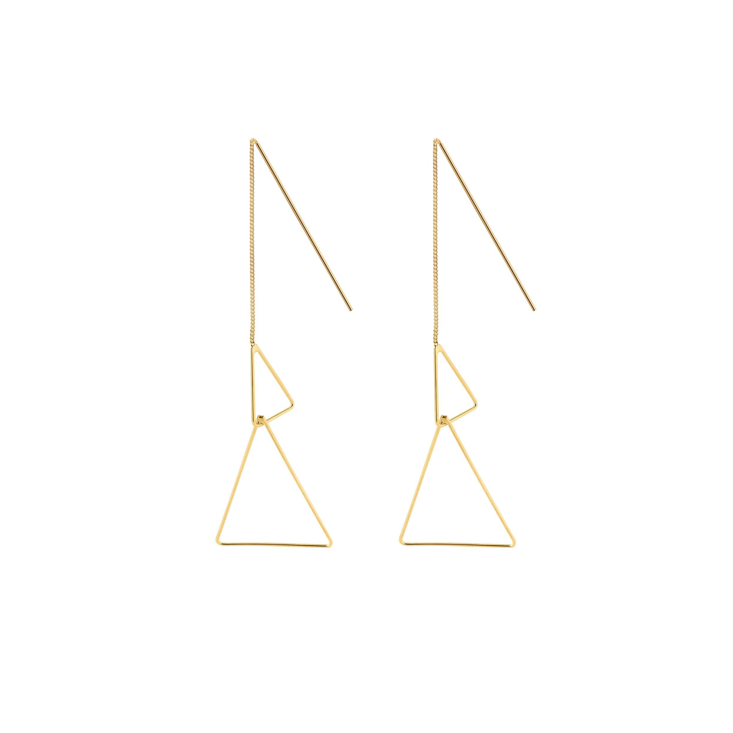 gold plated double triangle hanging earrings