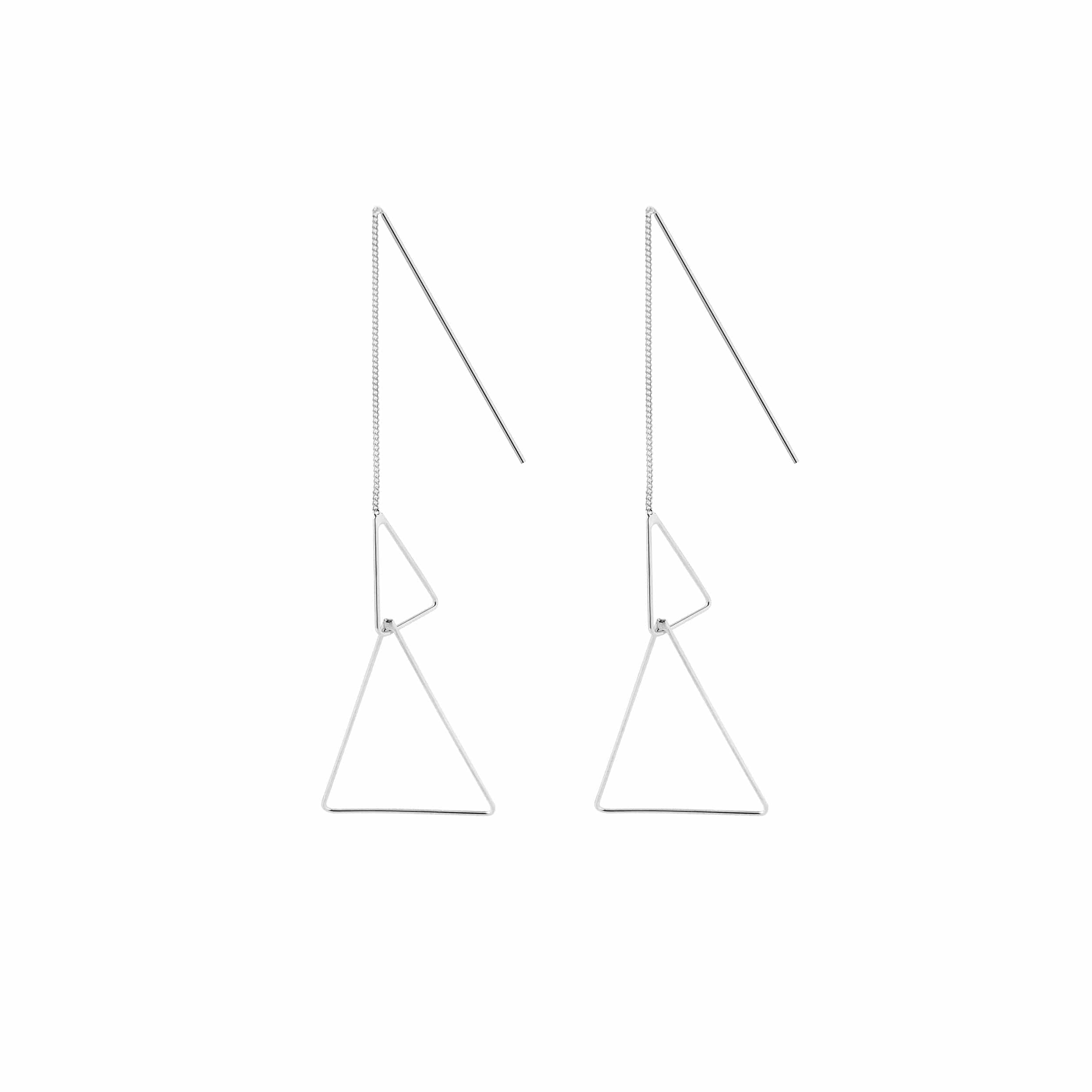 silver double triangle hanging earrings