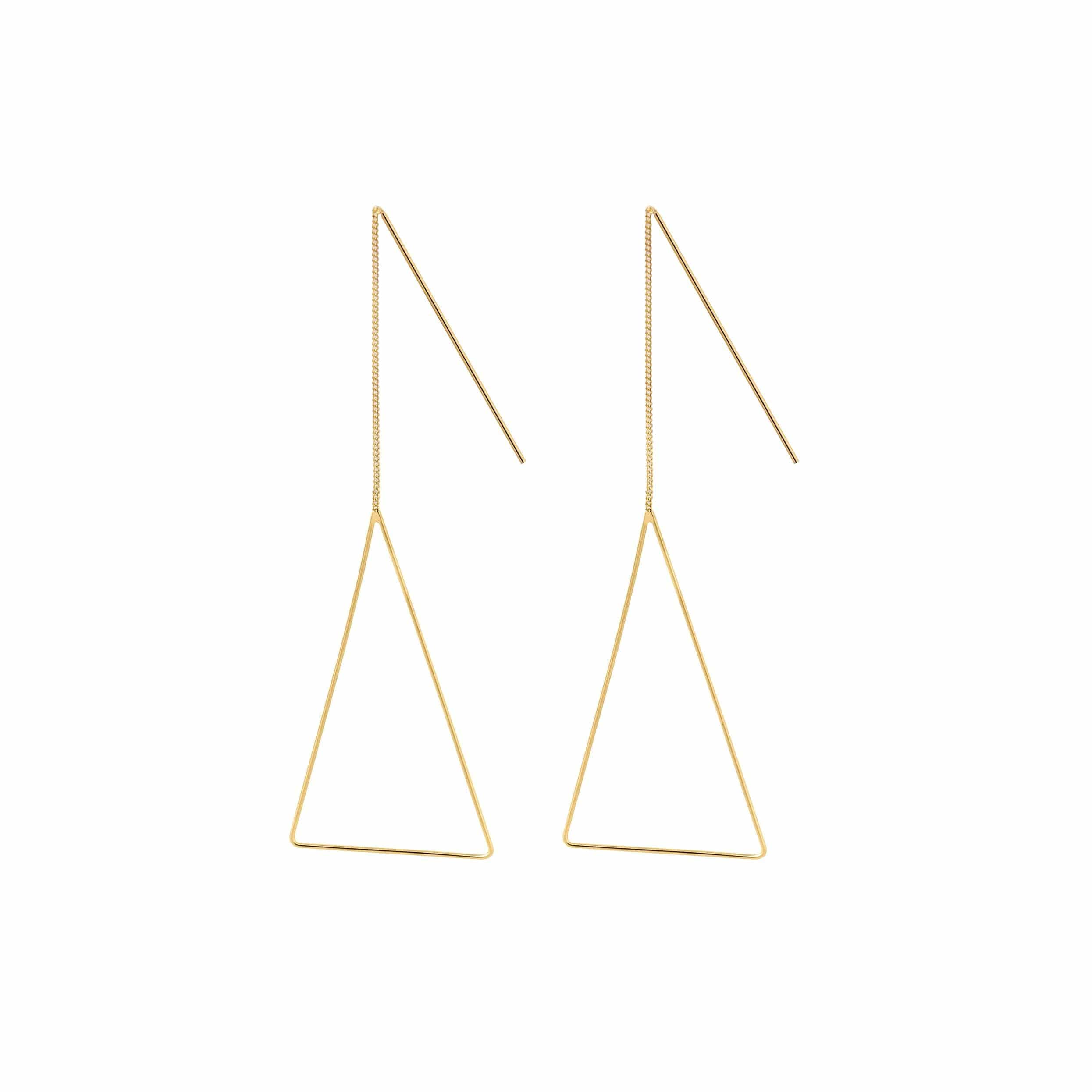 gold plated hanging earrings with triangle