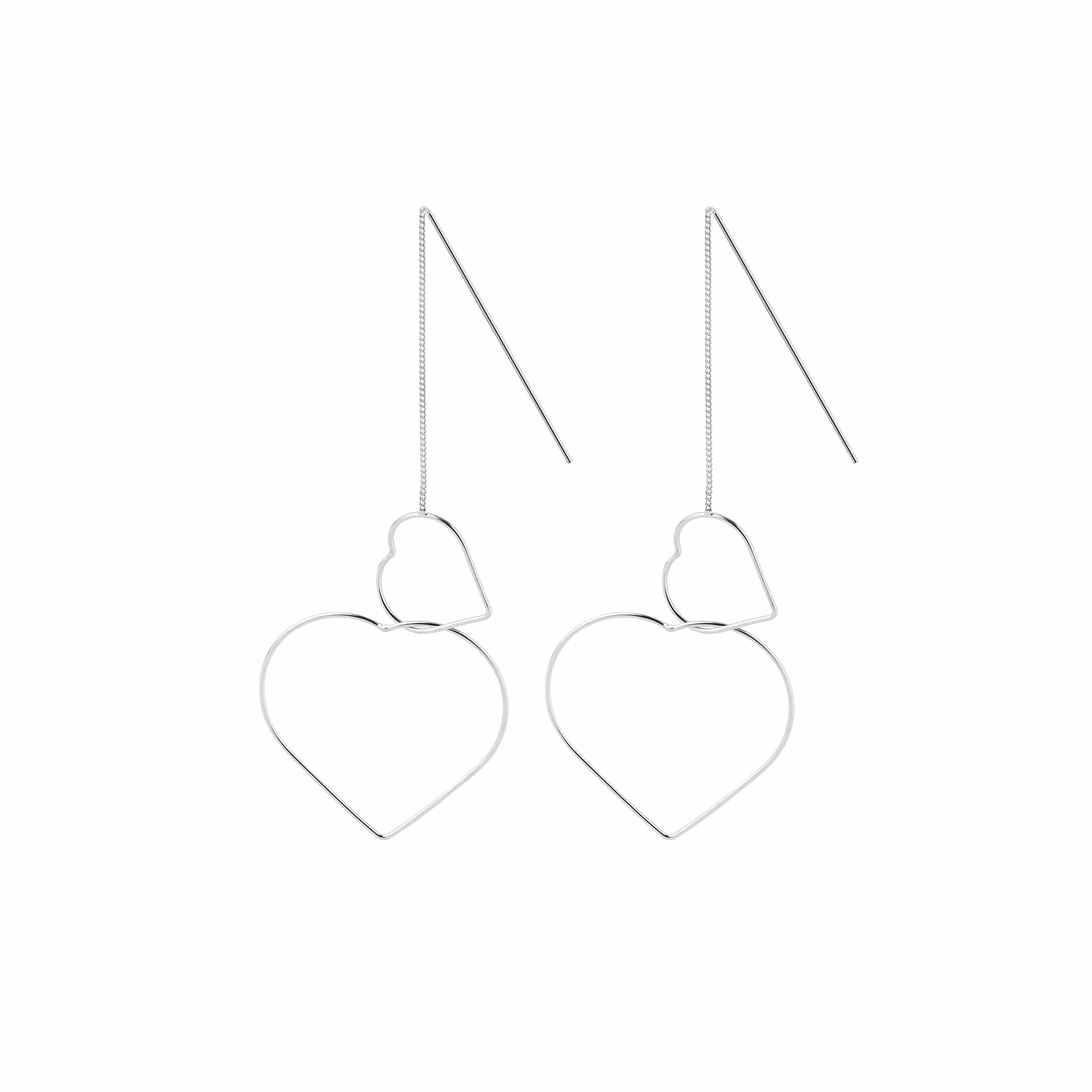 silver hanging earrings with double hearts
