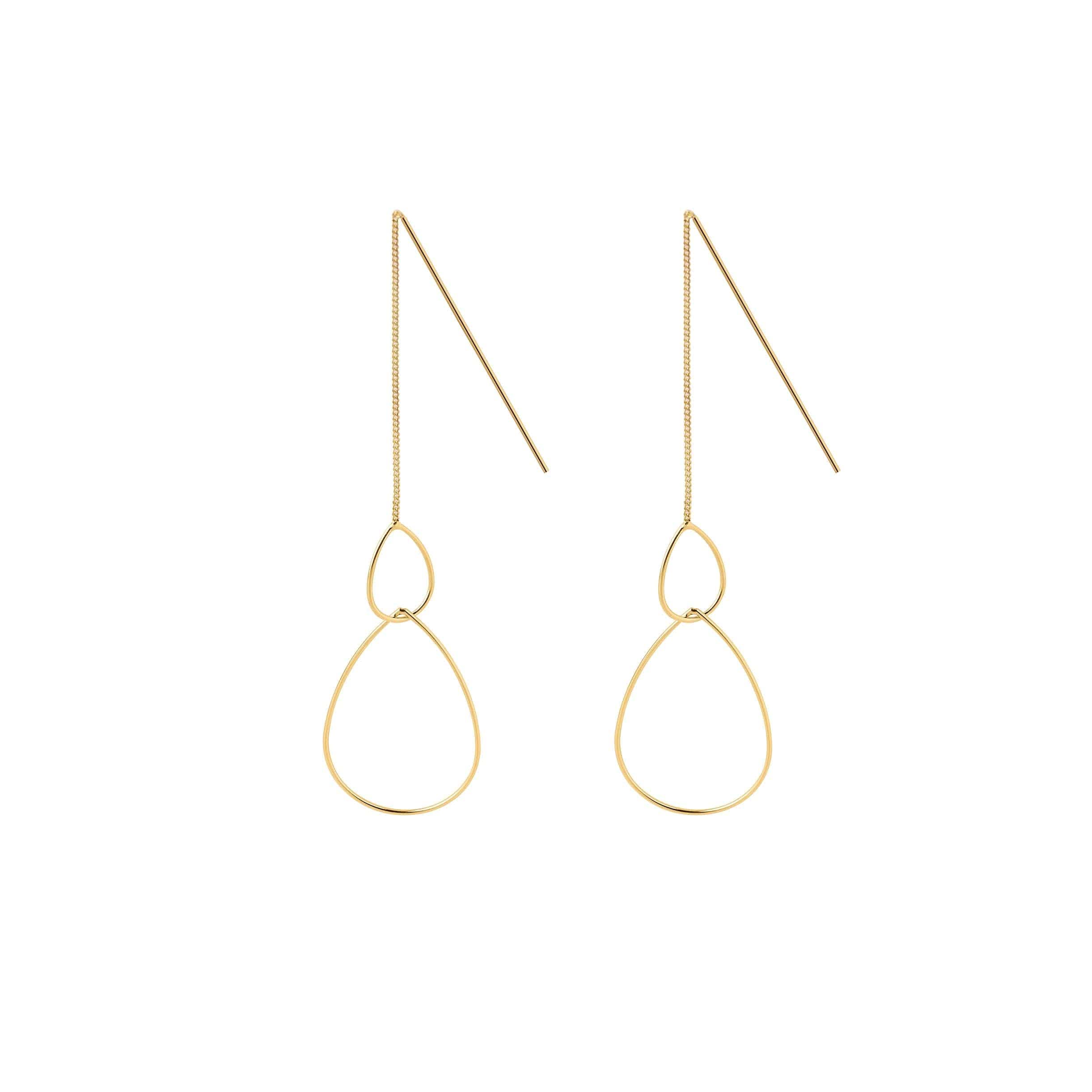 gold plated hanging earrings with double droplets