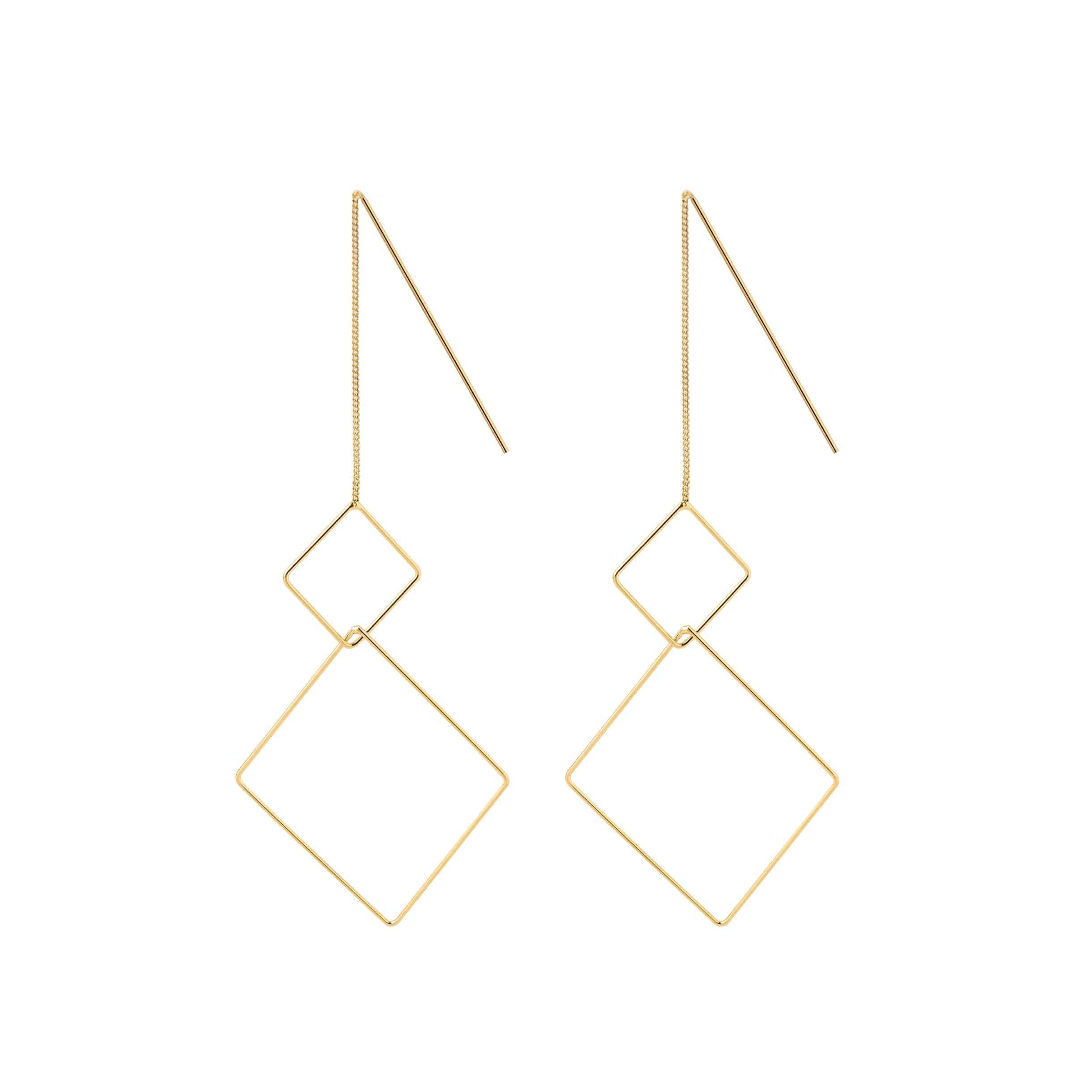 gold plated hanging earrings with double square