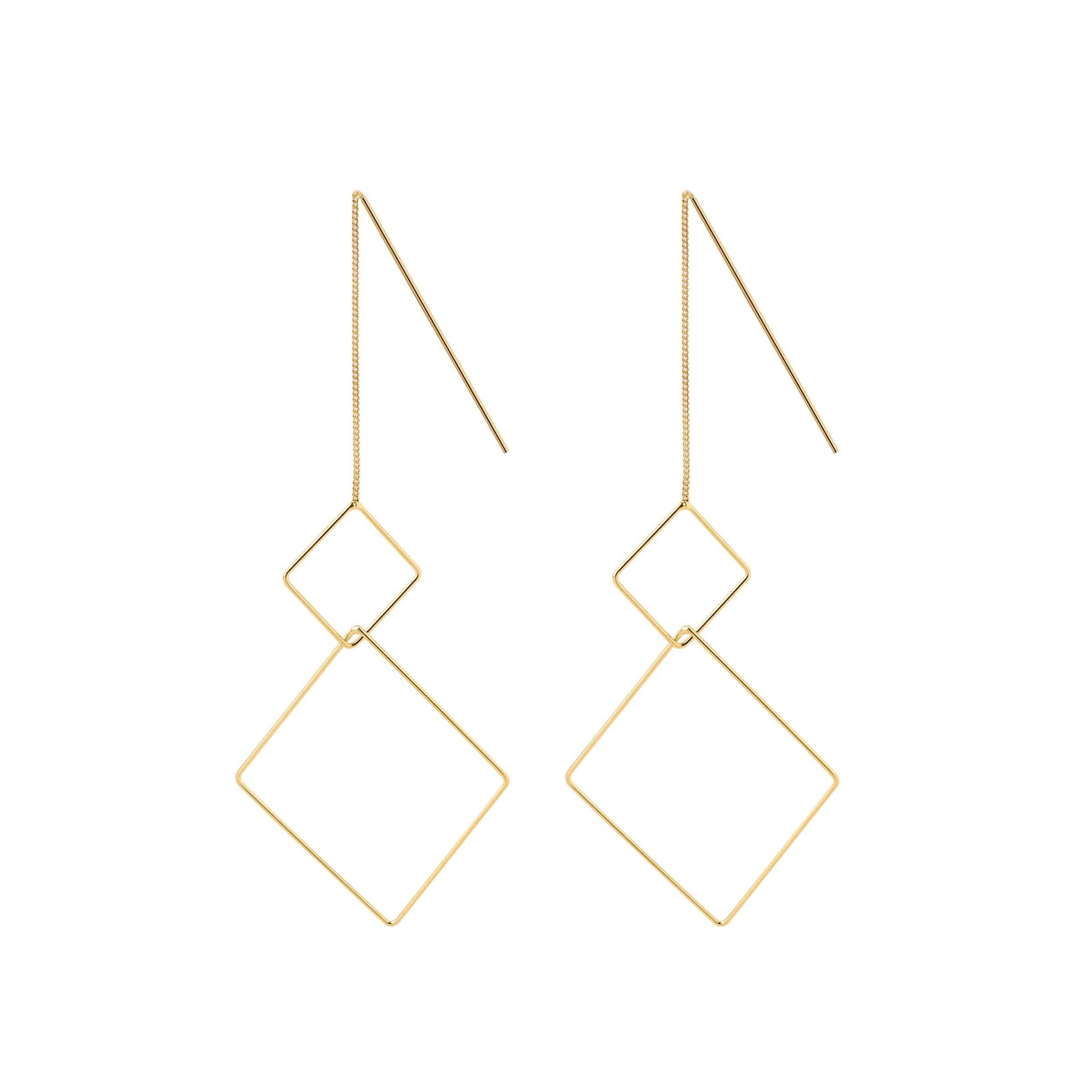 gold plated hanging earrings with double square