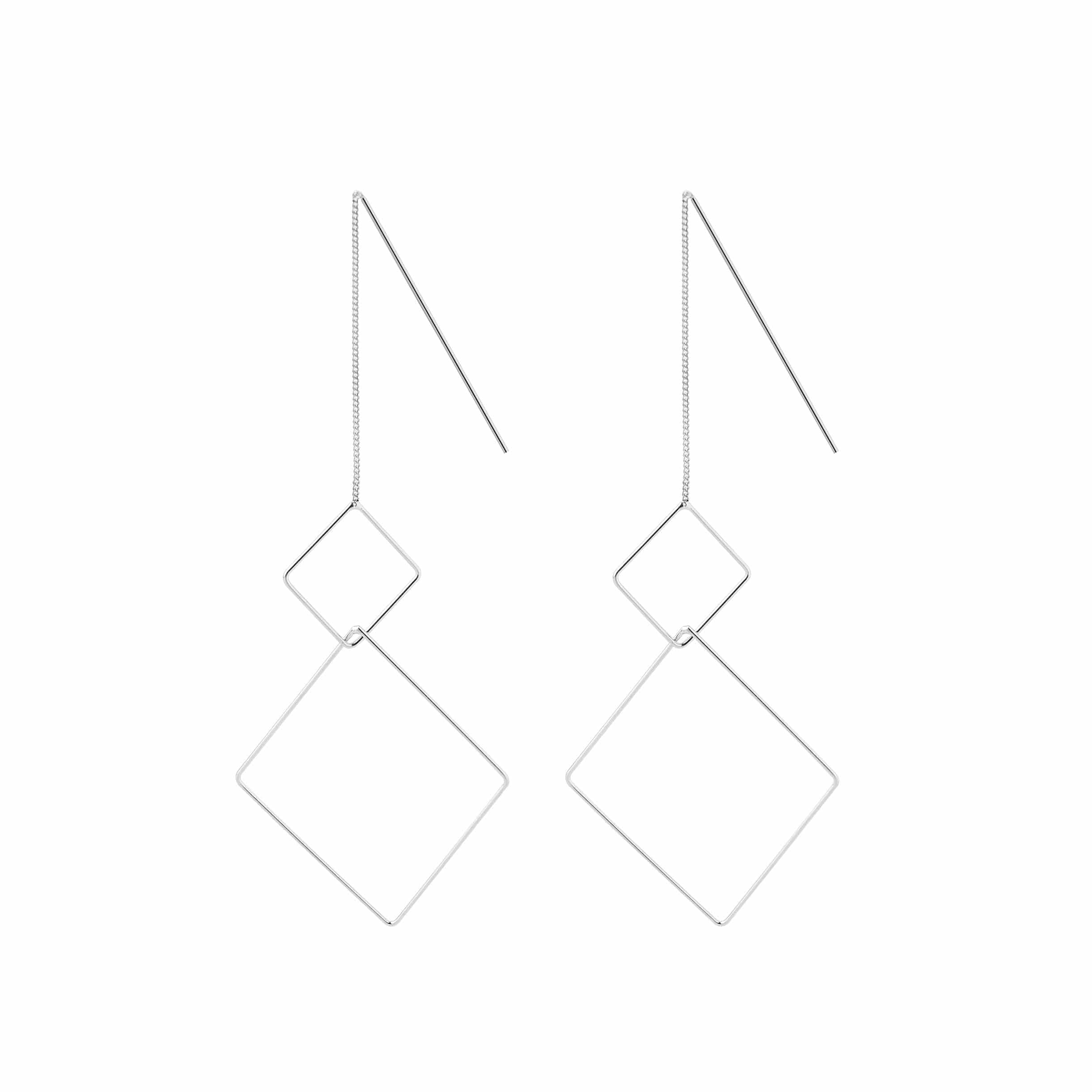 silver hanging earrings with double squares