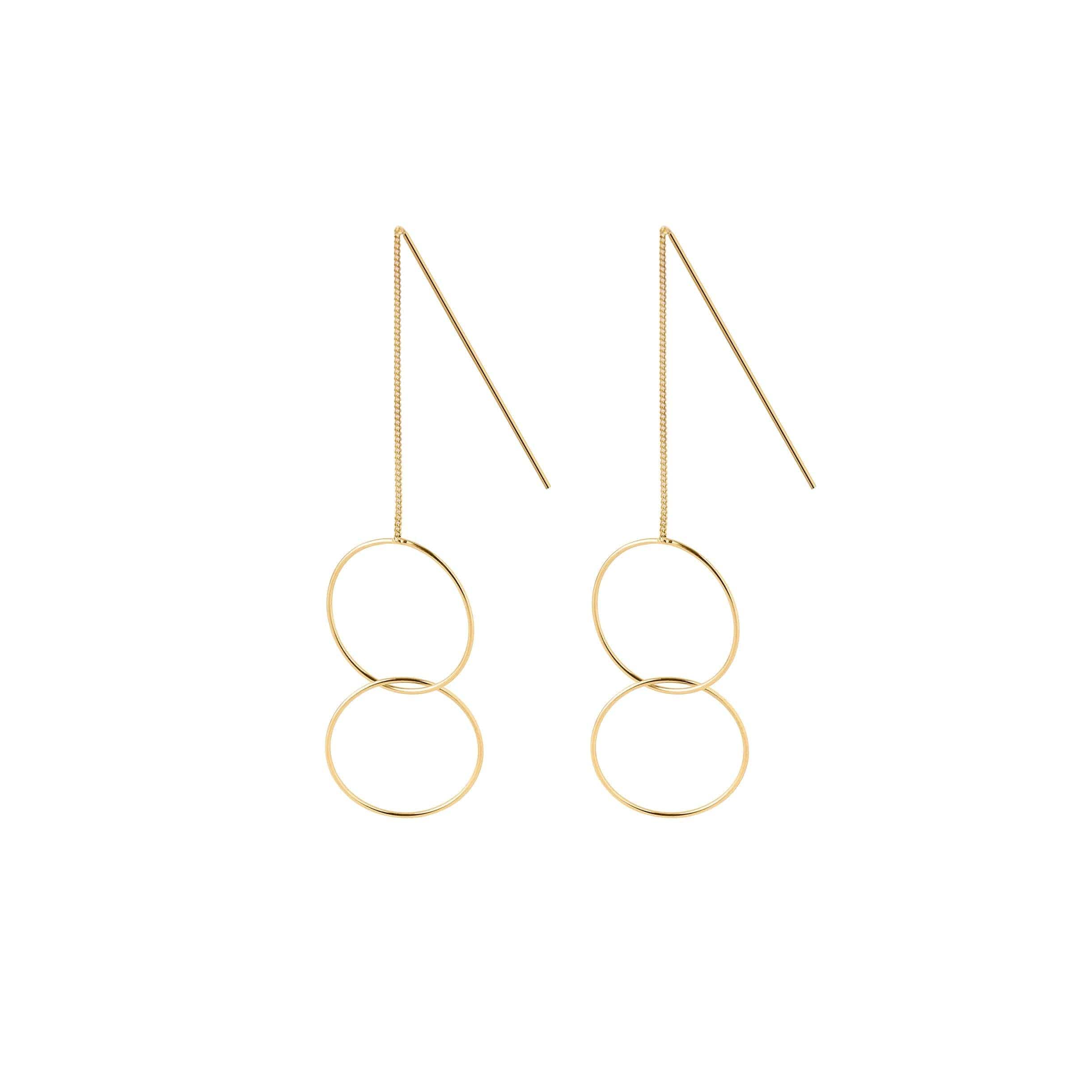 gold plated hanging earrings with double circle