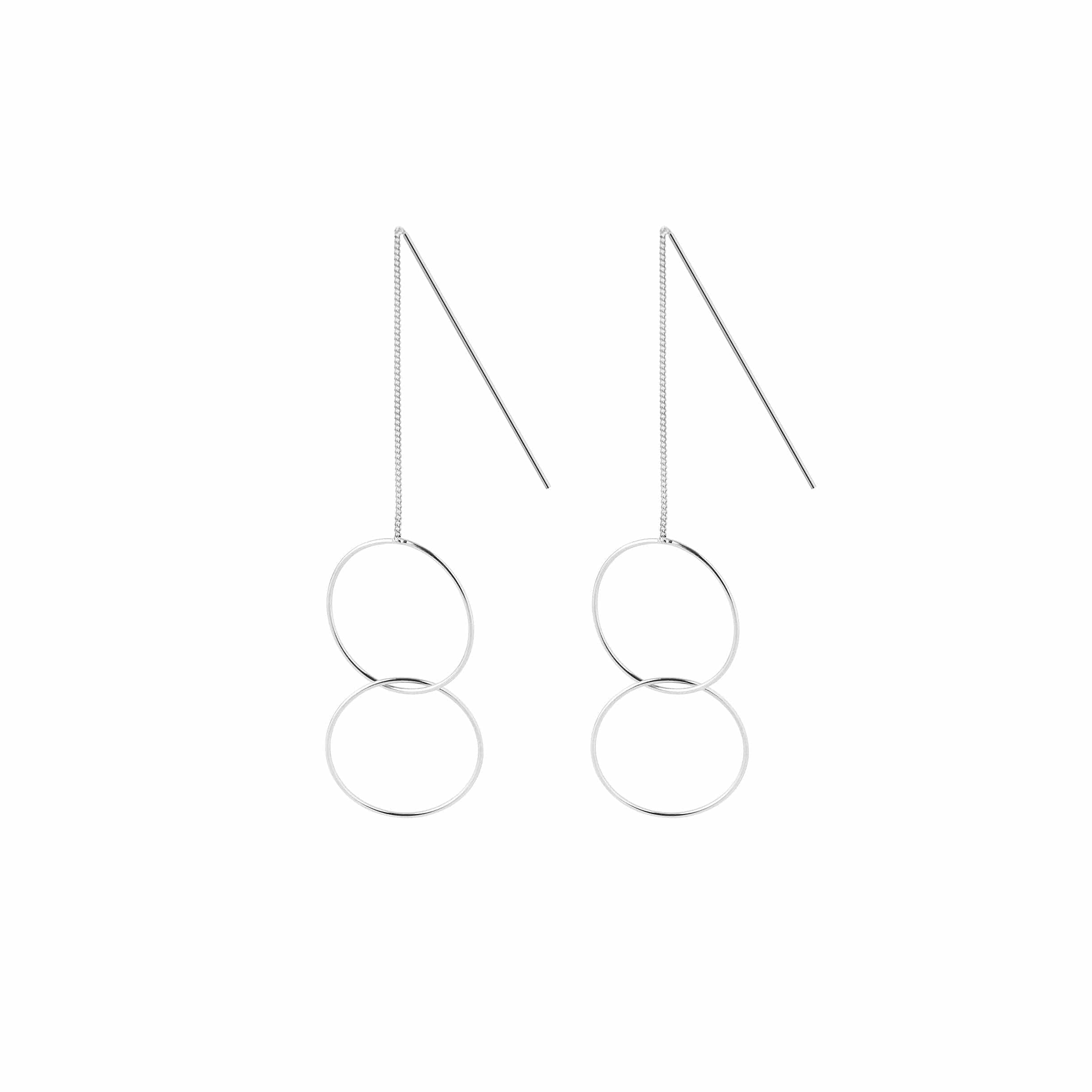 silver hanging earrings with double circle