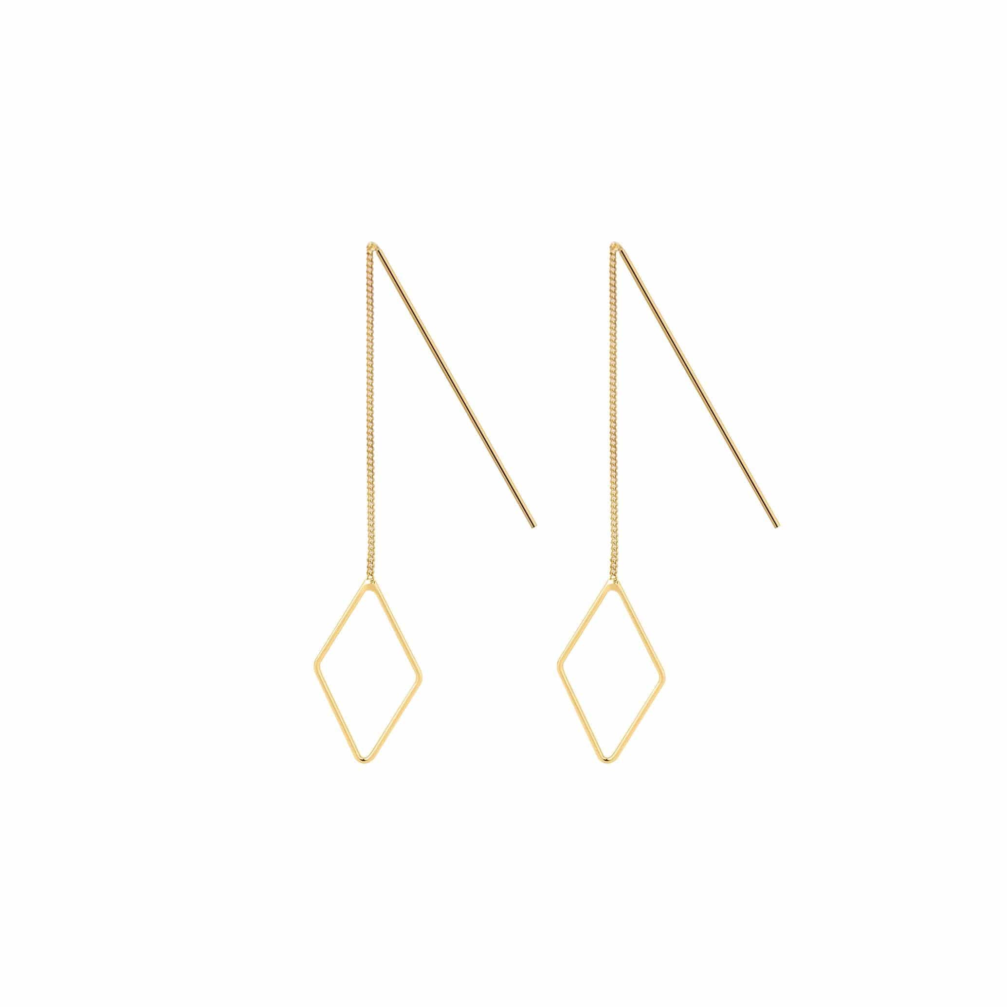 gold plated hanging earrings with small rhombus