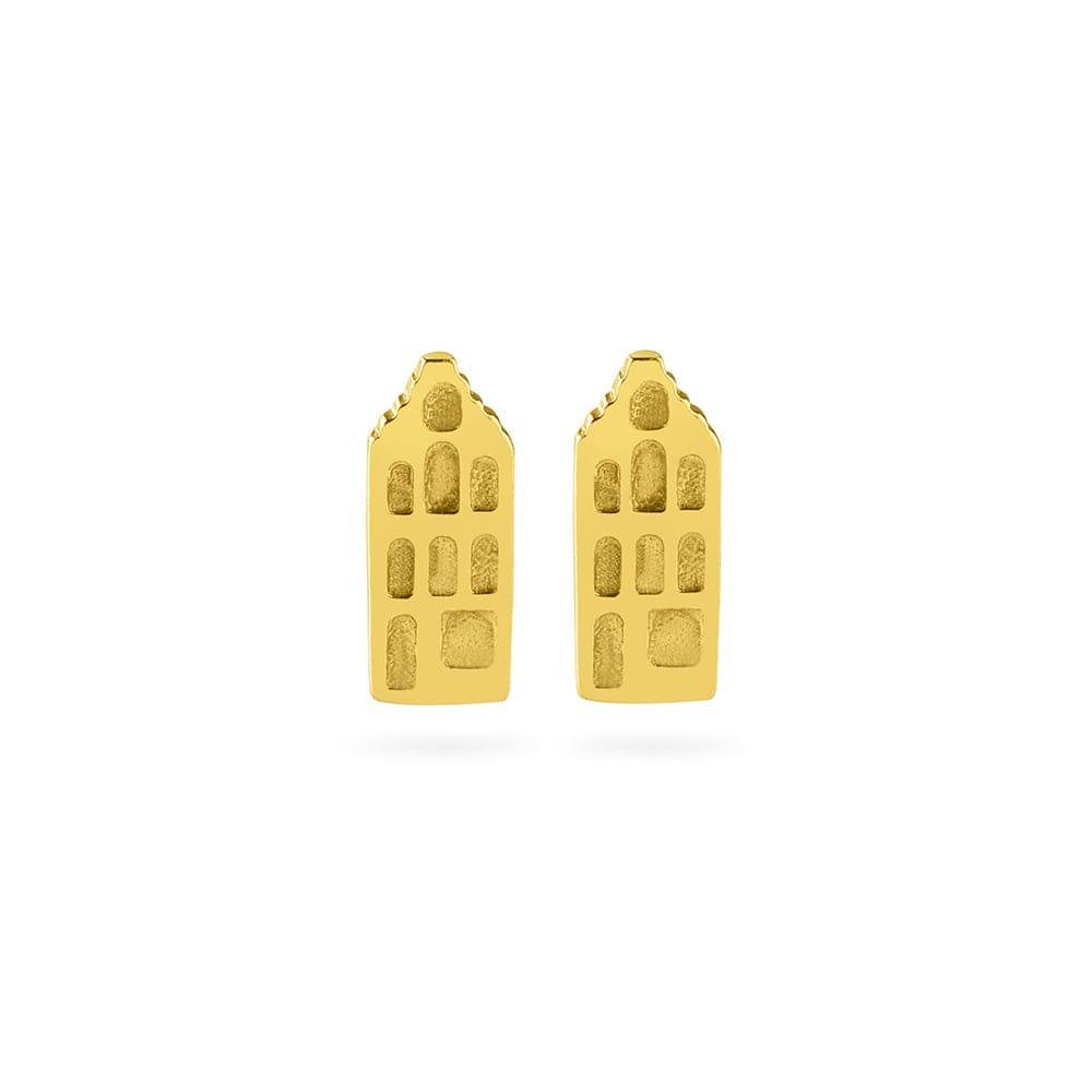 front view Amsterdam Canal house ear stud gold plated