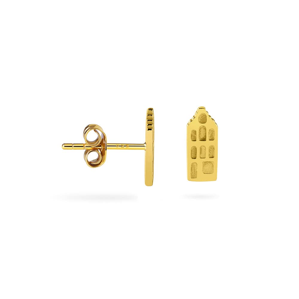 side view Amsterdam Canal house ear stud gold plated