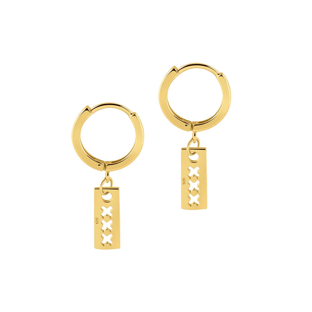 Three Crosses Amsterdam Gold Plated Hoops