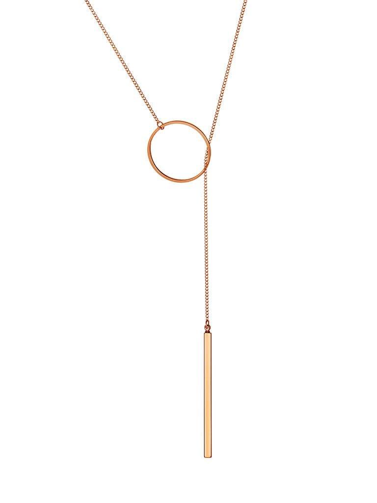 Long Pink Rose Gold Plated Necklace with Circle and Rod