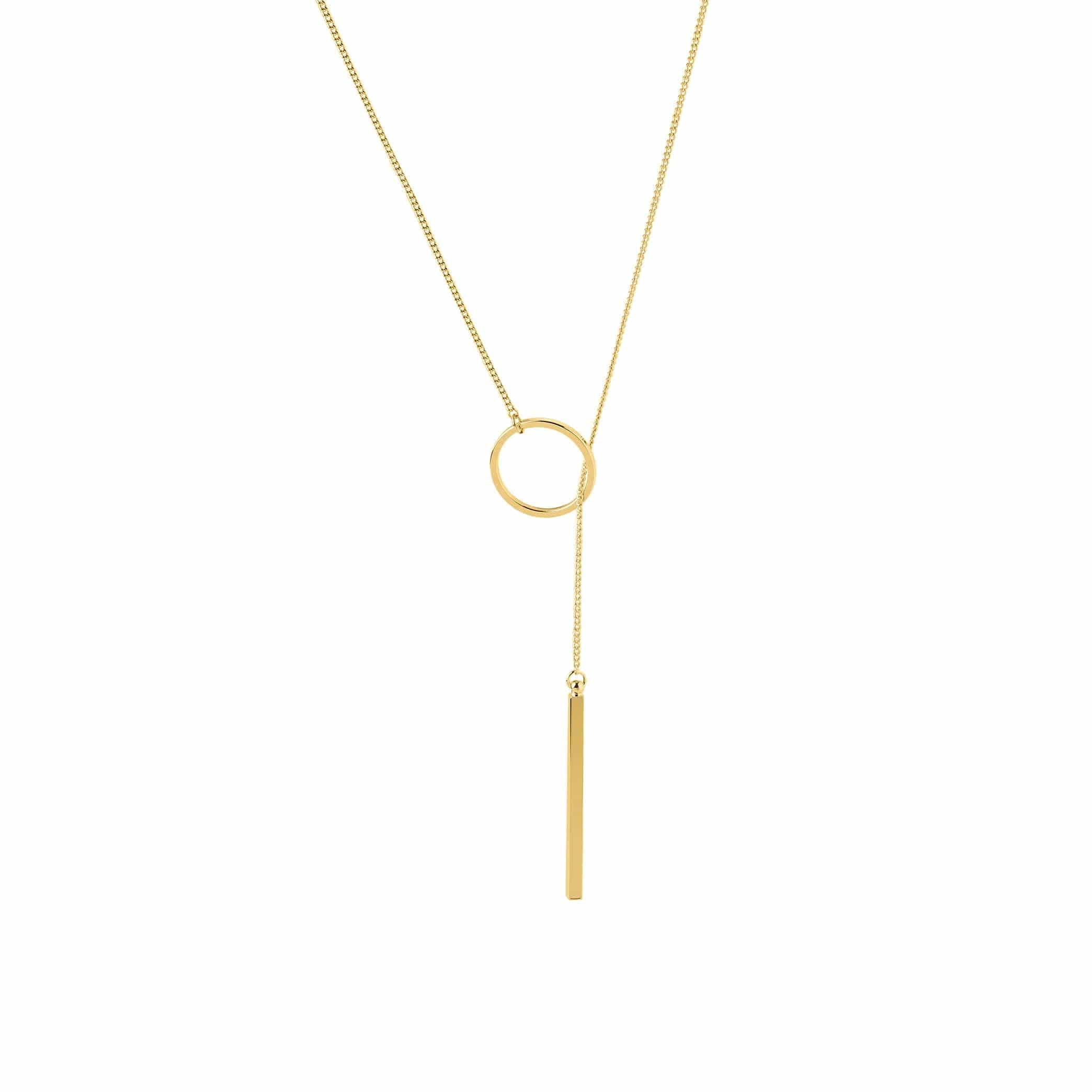 gold plated necklace with circle and rod