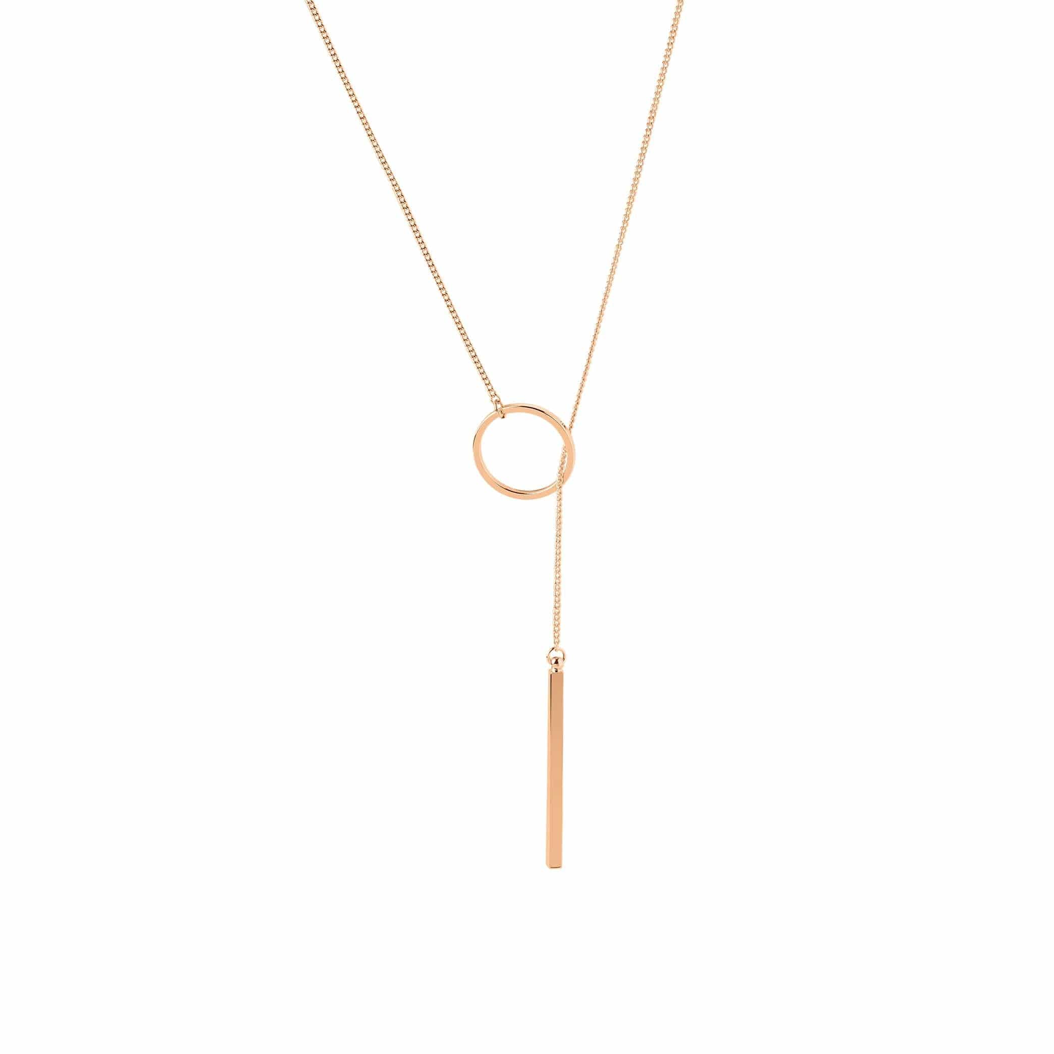 rose gold plated necklace with circle and rod
