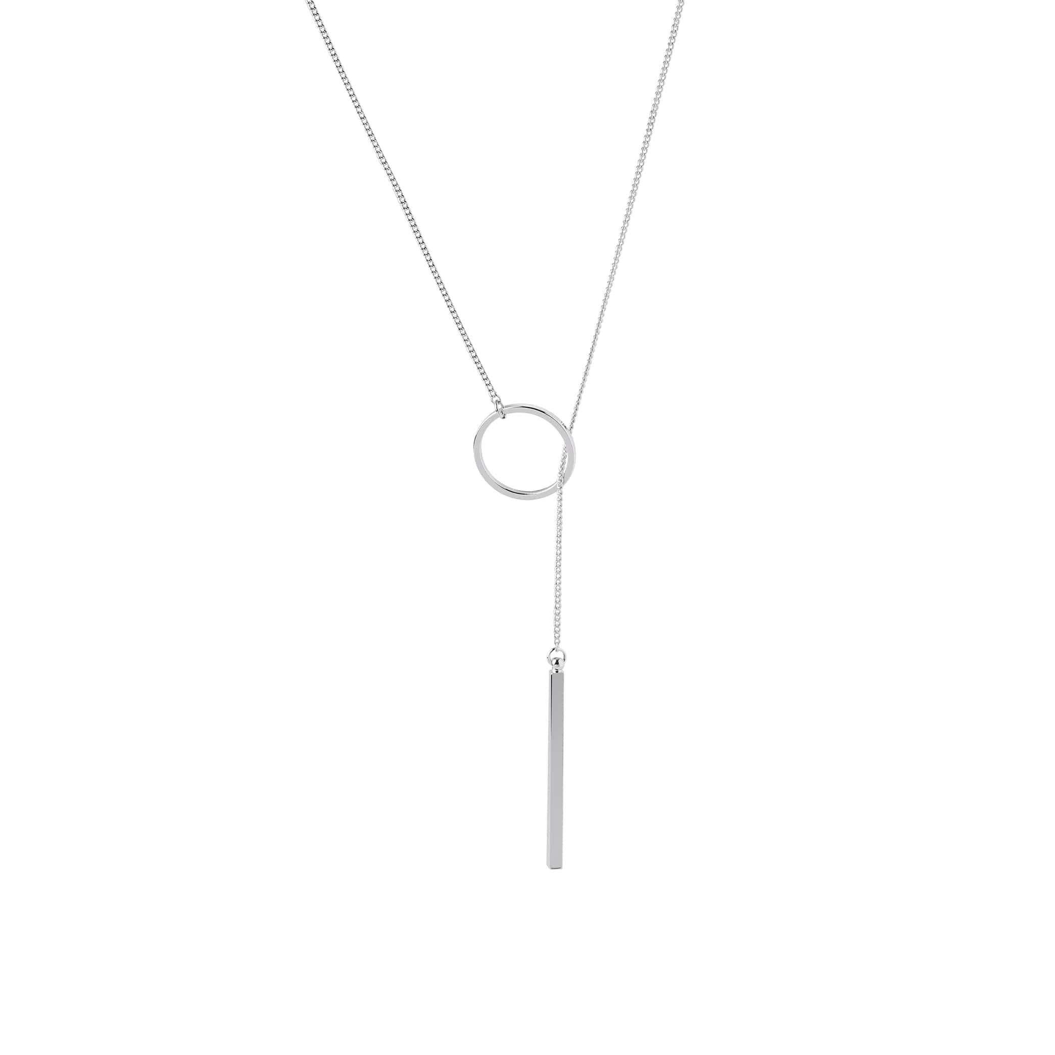 silver plated necklace with circle and rod
