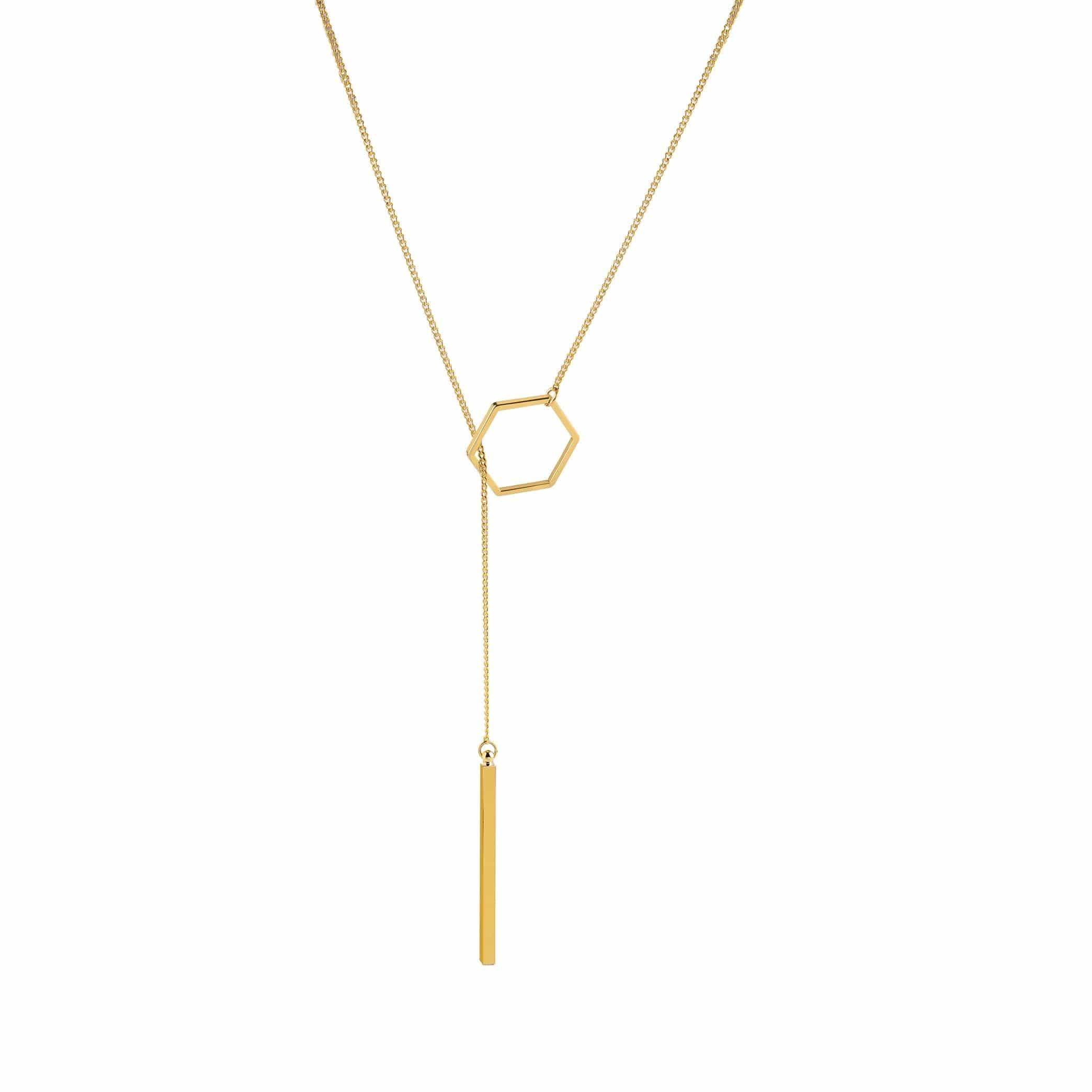 gold plated necklace with hexagon and rod