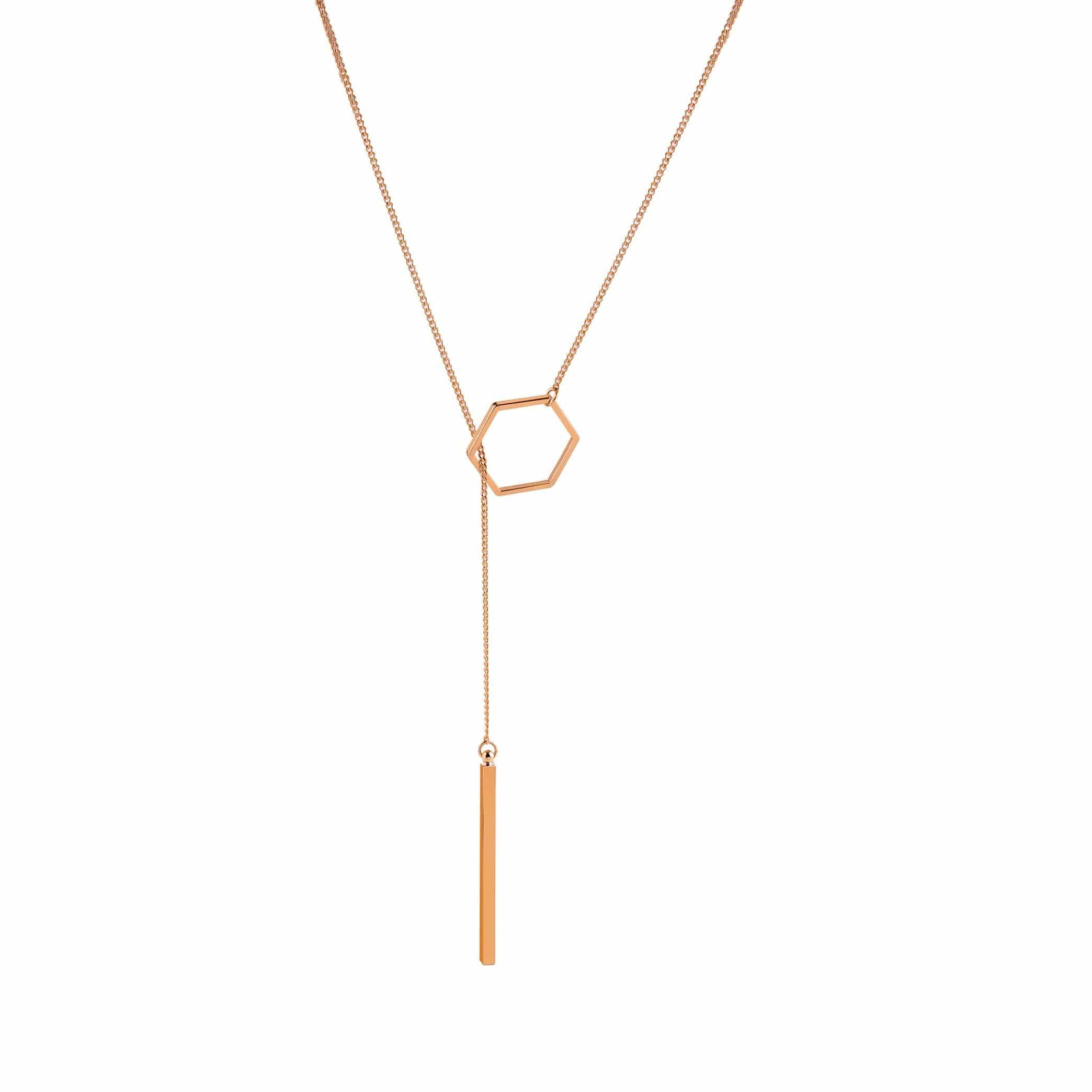 rose gold plated necklace with hexagon and rod