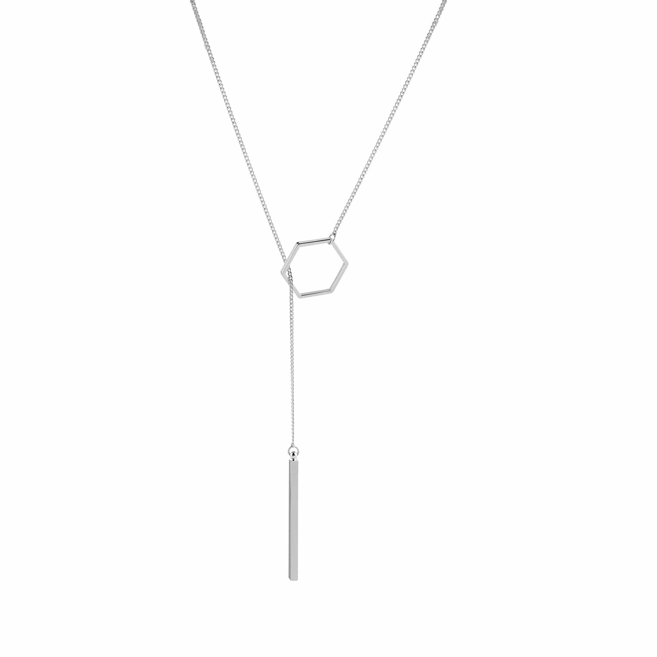 silver plated necklace with hexagon and rod