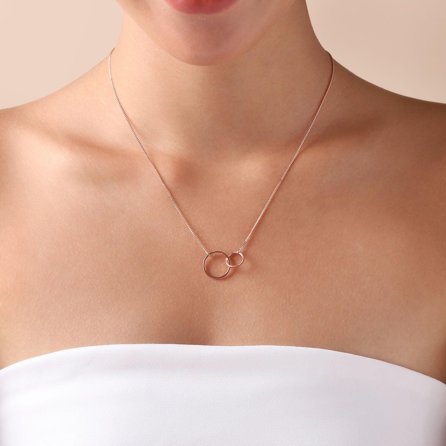 model with Rose Gold Plated Necklace with Double Circle