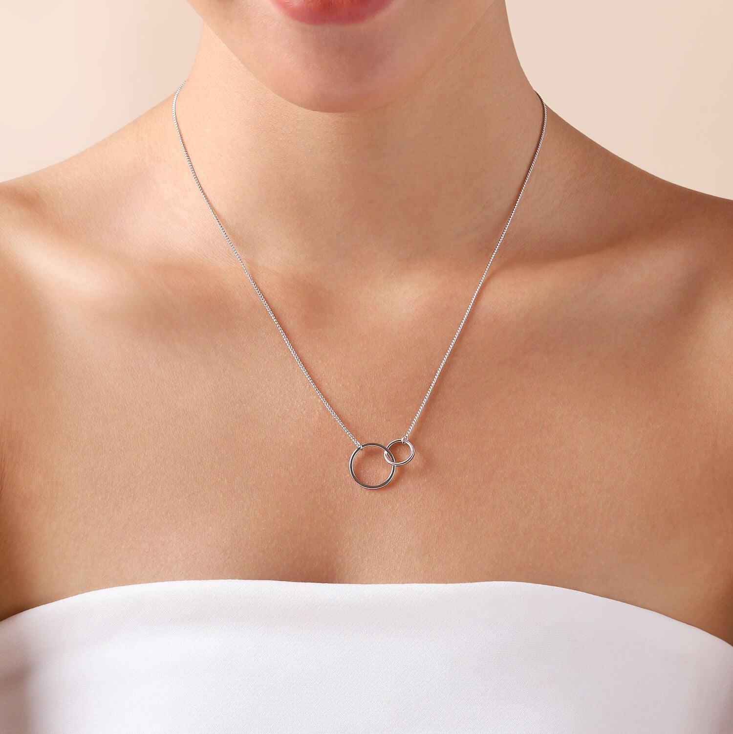 model with Silver Plated Necklace with Double Circle