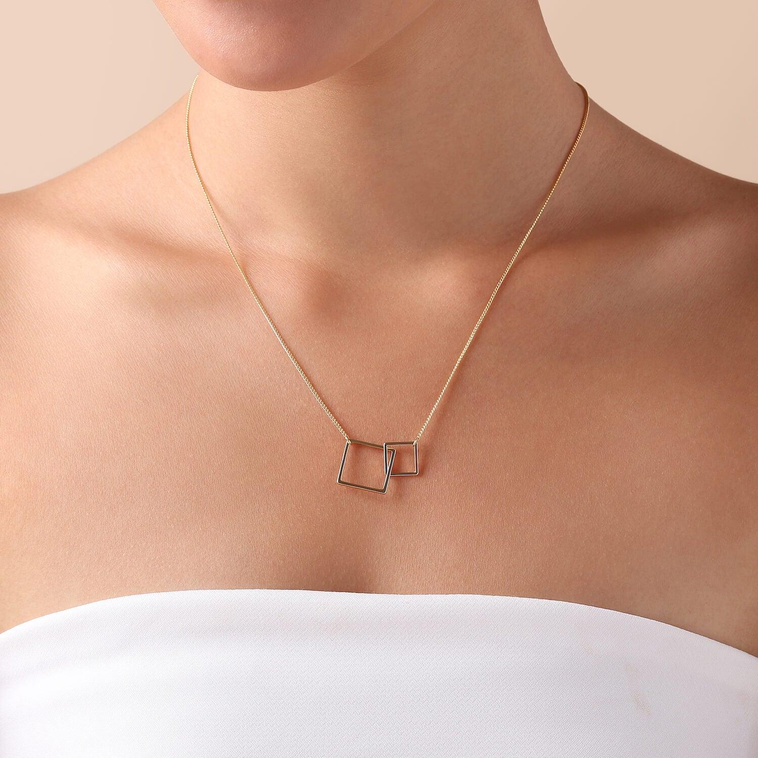 model with Gold Plated Necklace with Double Square