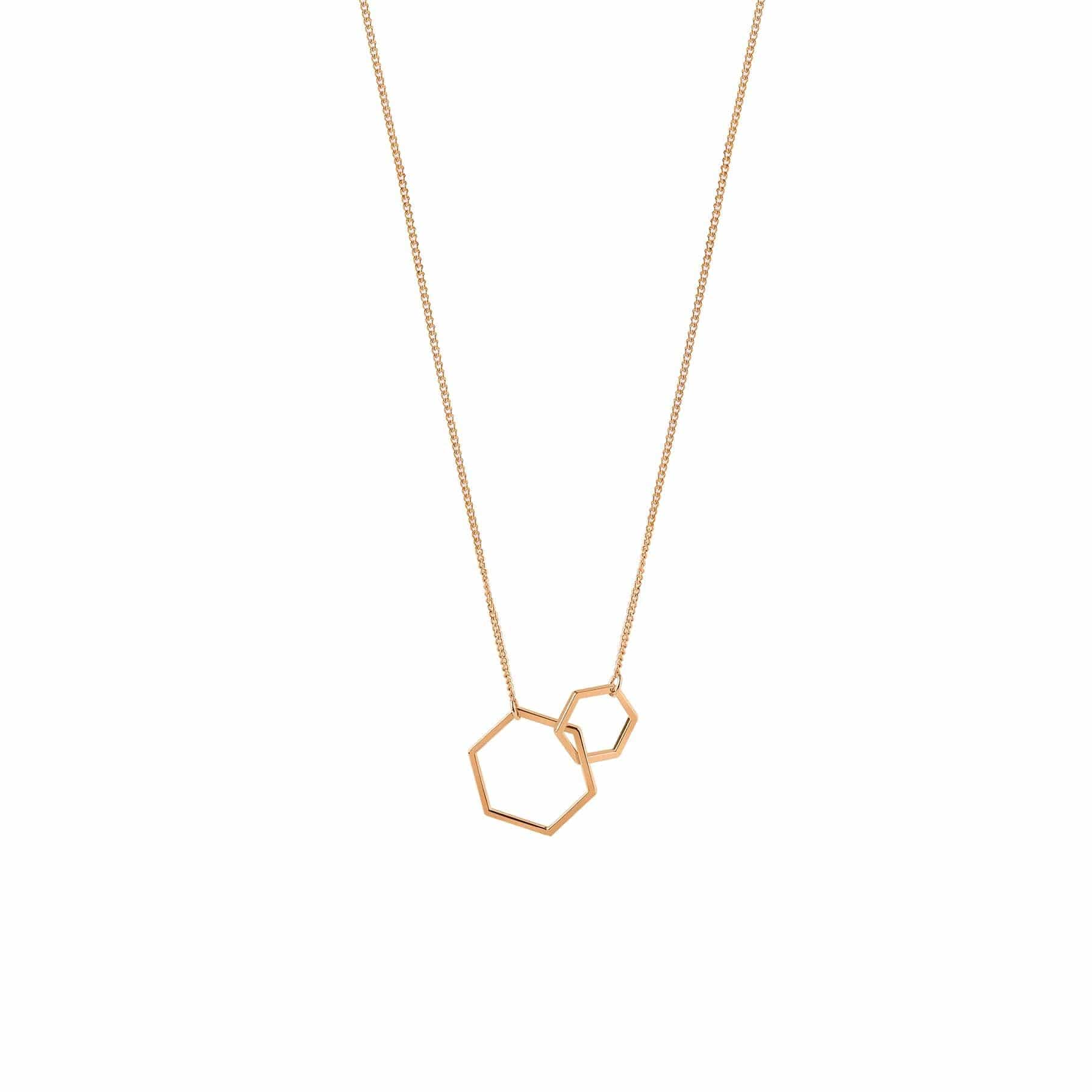 rose gold plated necklace with double hexagon