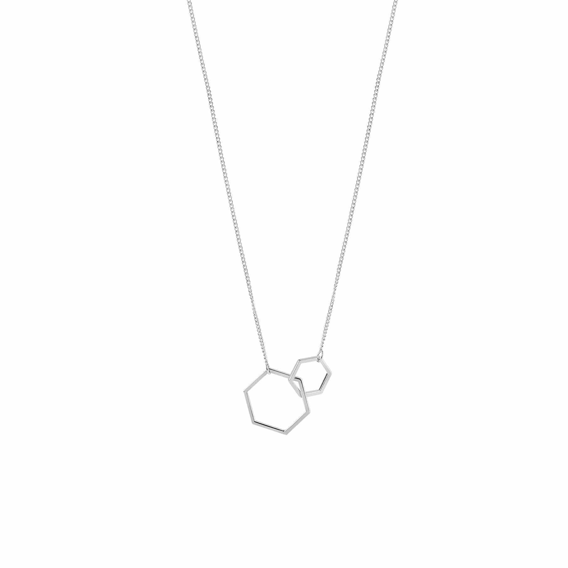 silver plated necklace with double hexagon