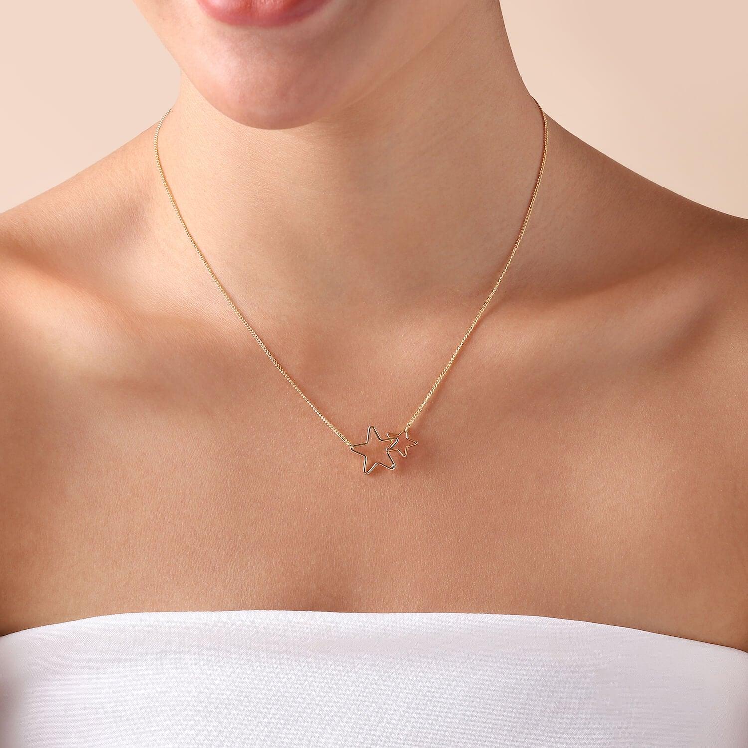 model with Gold Plated Necklace with Double Star