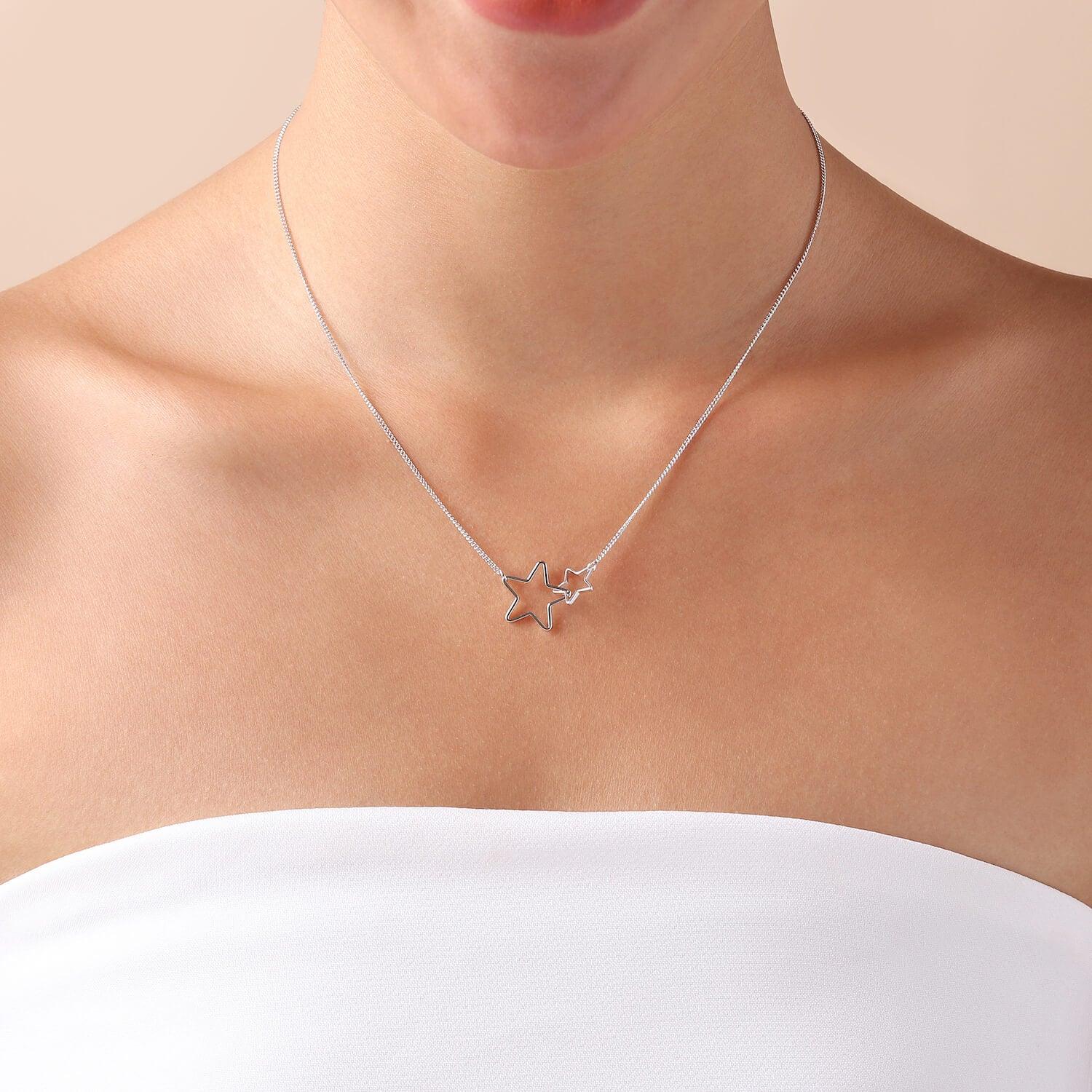 model with Silver Plated Necklace with Double Star