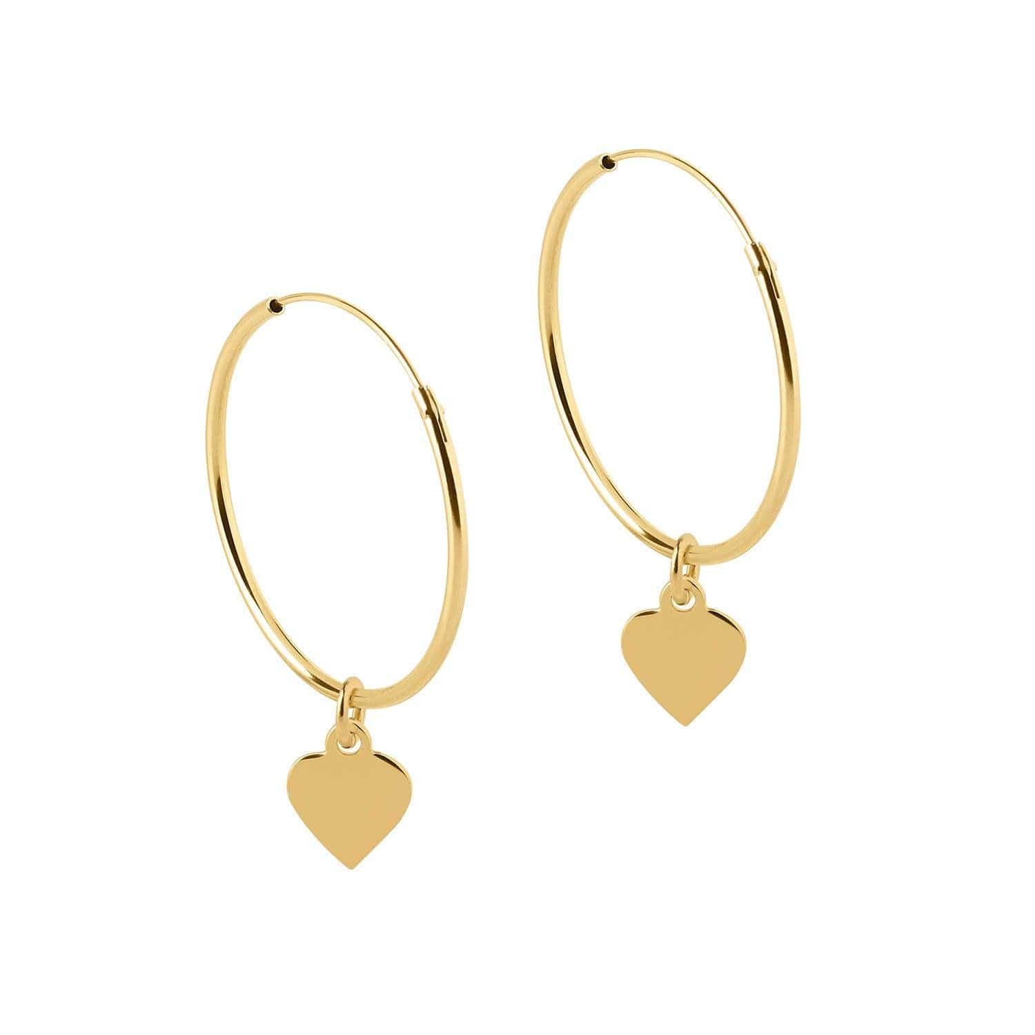 side view Hoop Earrings with Pendant Heart Gold Plated 22 MM