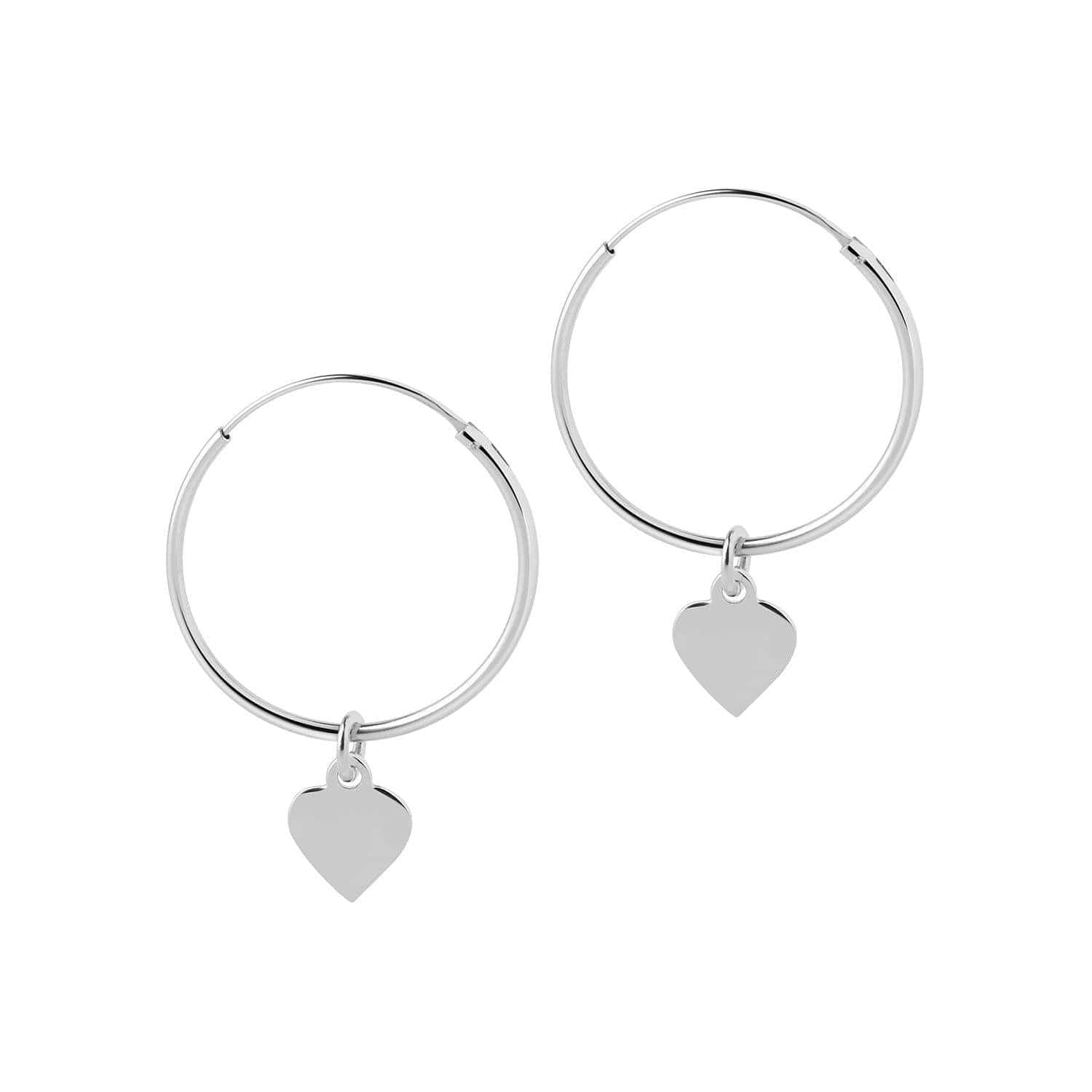 Silver Hoop Earrings with Heart 22MM