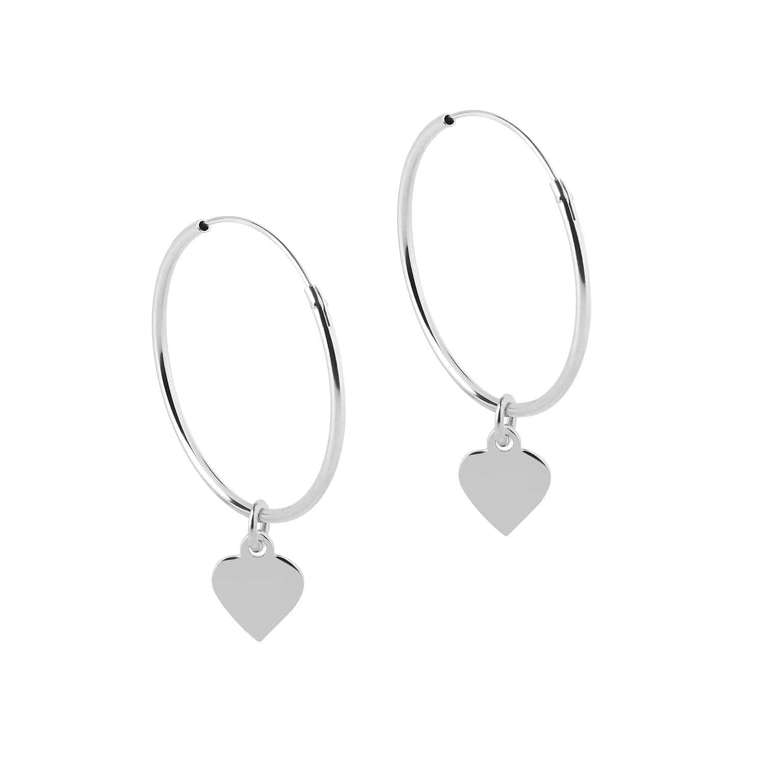 side view Silver Hoop Earrings with Heart 22 MM